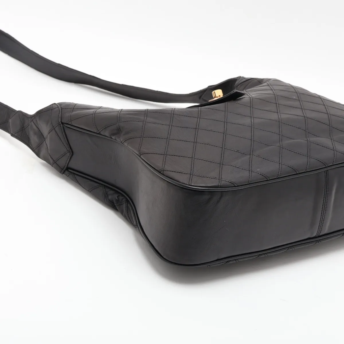 Bicolore Lambskin Shoulder Bag, Black with Gold Hardware — view 4