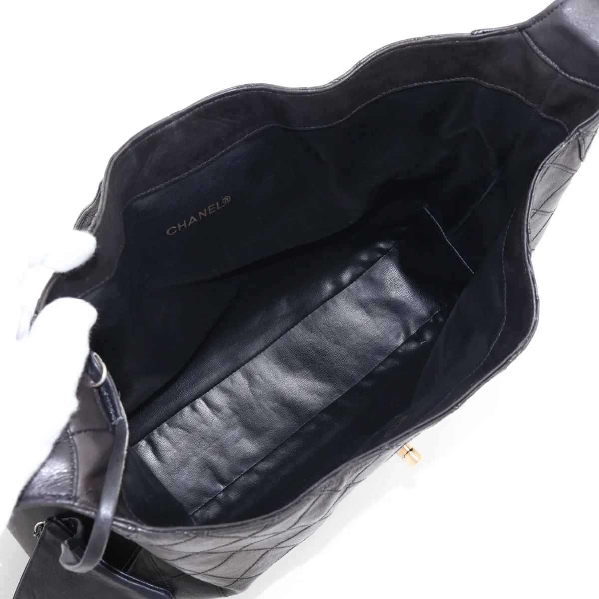 Bicolore Lambskin Shoulder Bag, Black with Gold Hardware — view 6