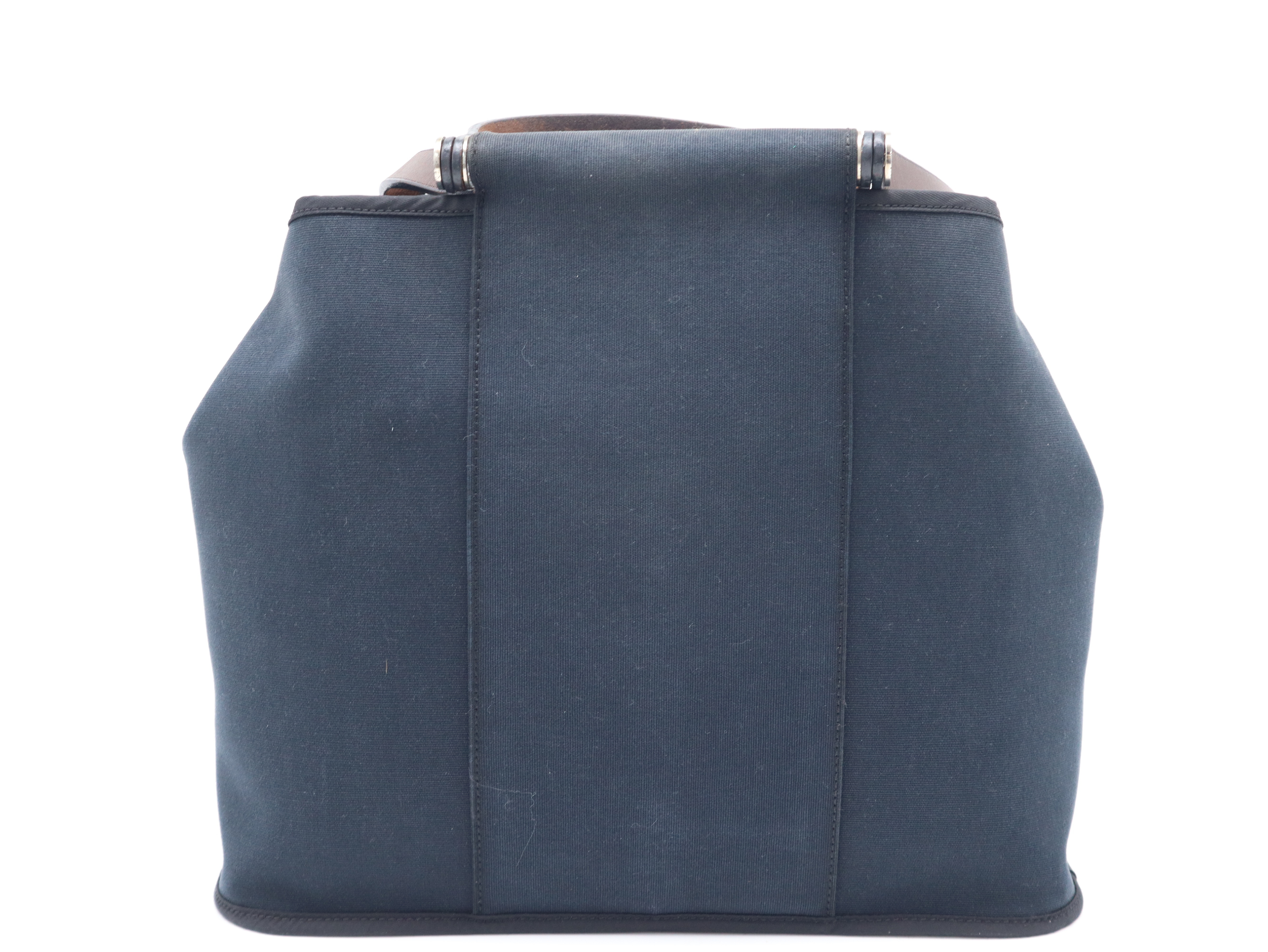 Cabas Elan PM 2WAY Handbag ( L stamp, Leather x Canvas, Navy x Brown, with Box) — view 2
