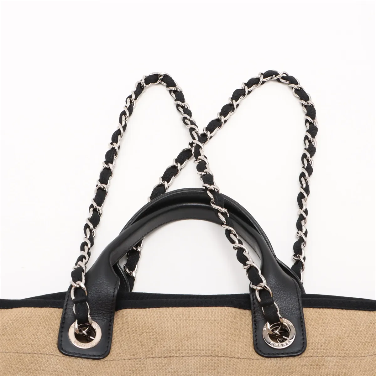 Deauville GM Canvas x Leather Chain Tote Bag, Beige, Silver Hardware, Item Number 16068725, Series 16 — view 6