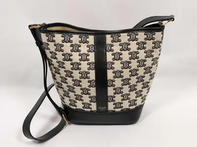 Black and White Canvas Triomphe Bucket Shoulder Bag