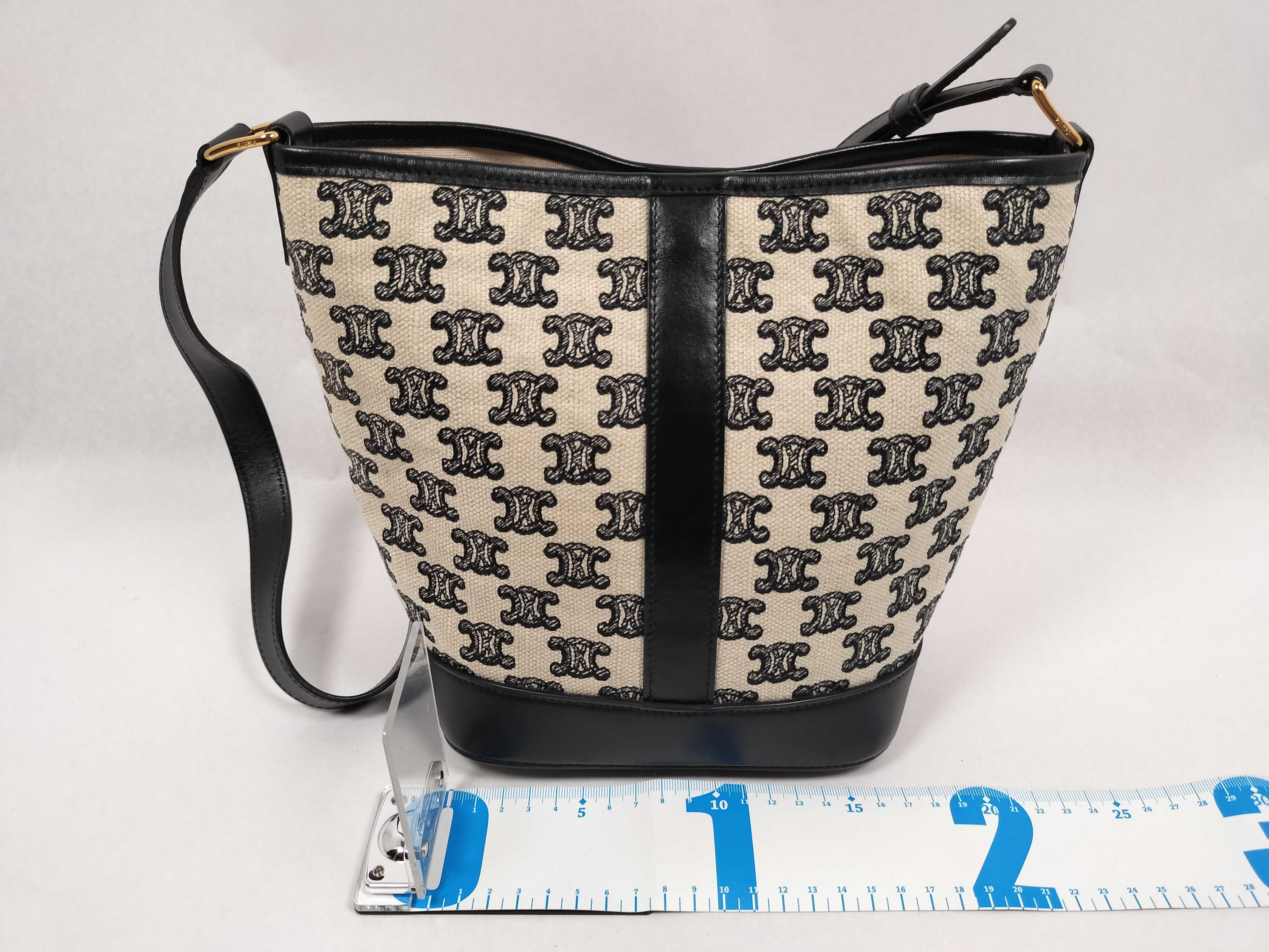 Black and White Canvas Triomphe Bucket Shoulder Bag — view 2