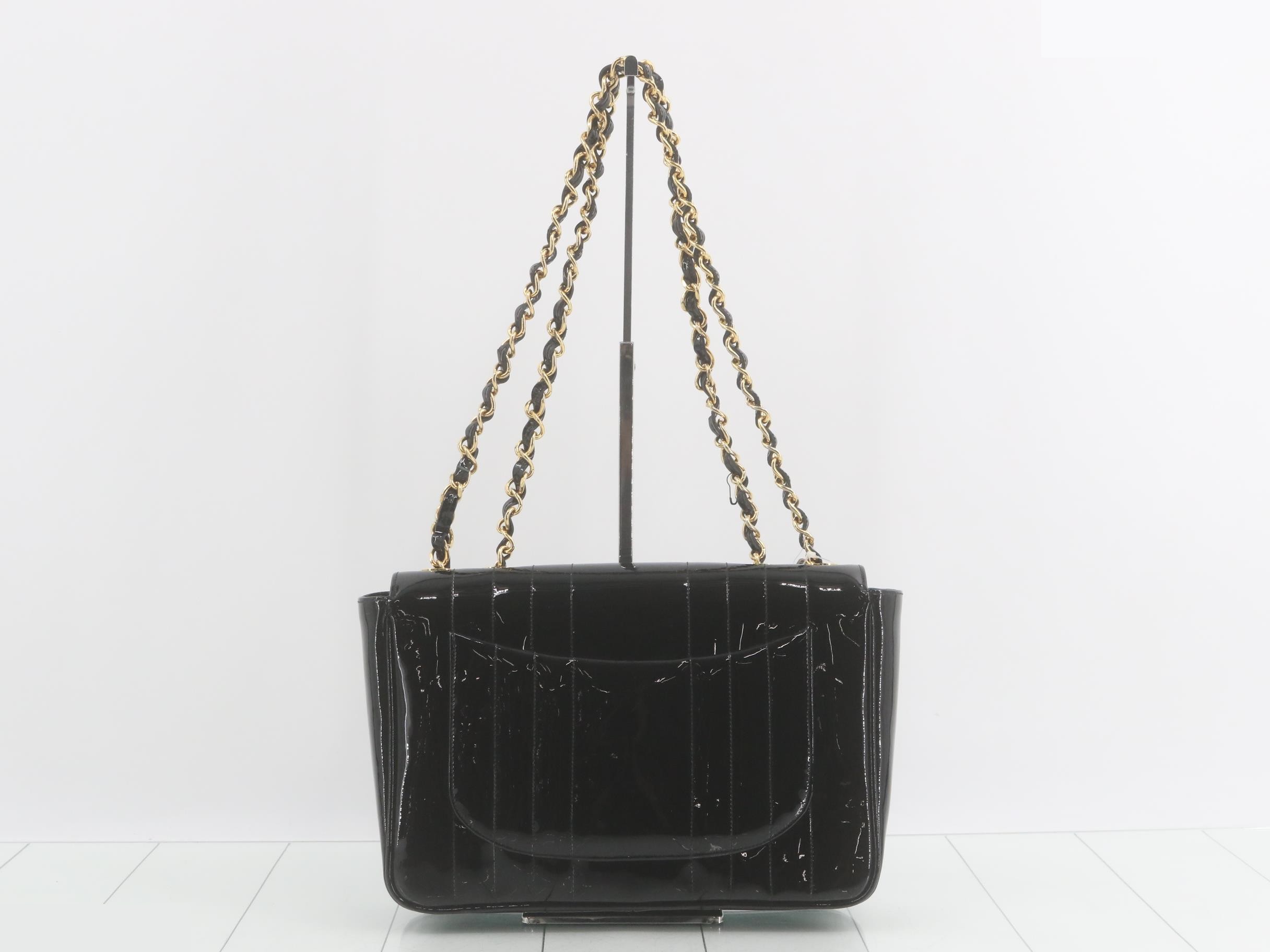 Mademoiselle Enamel Coco Mark Chain Shoulder Bag, Black — view 2