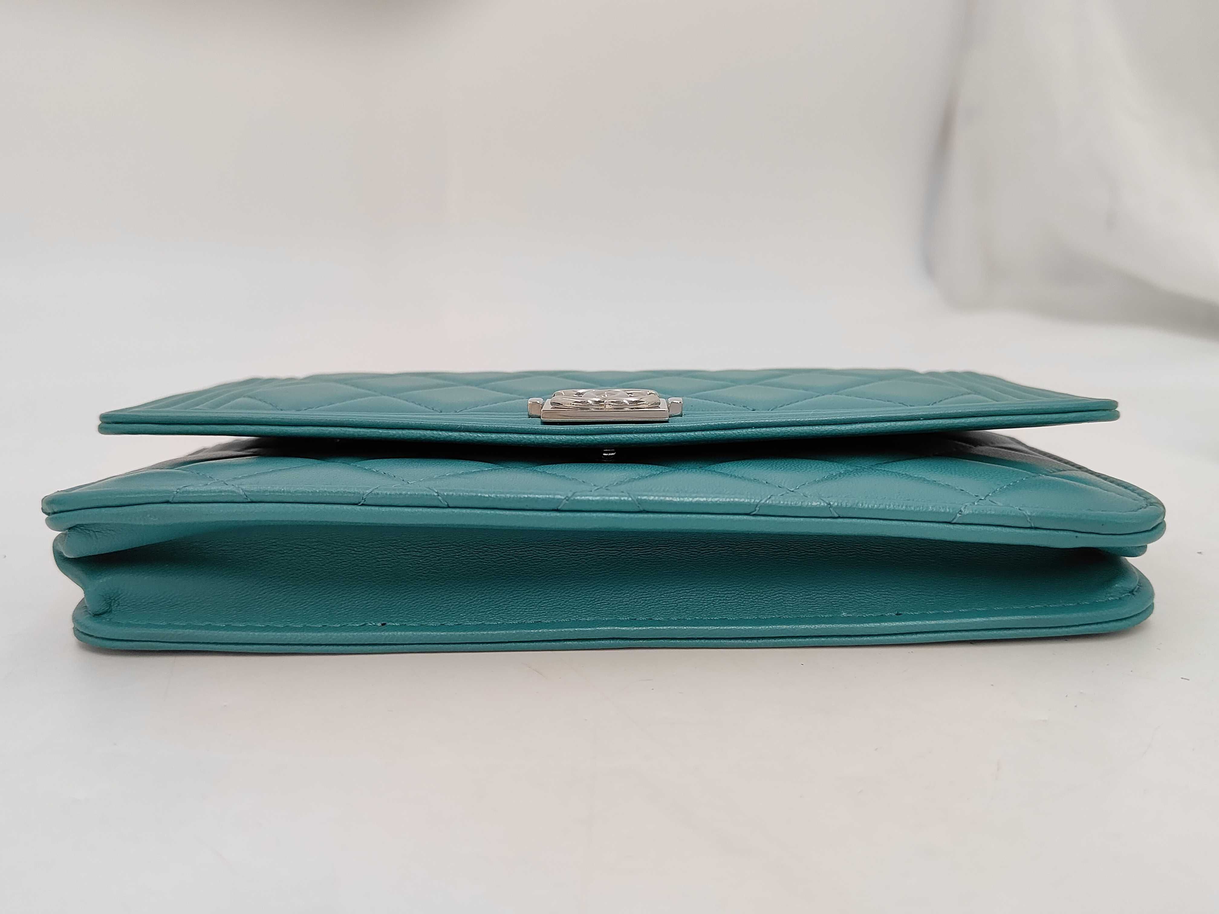 Boy Chanel Matelassé Chain Wallet, Lambskin, Turquoise Blue, Silver Hardware, Shoulder Bag — view 3
