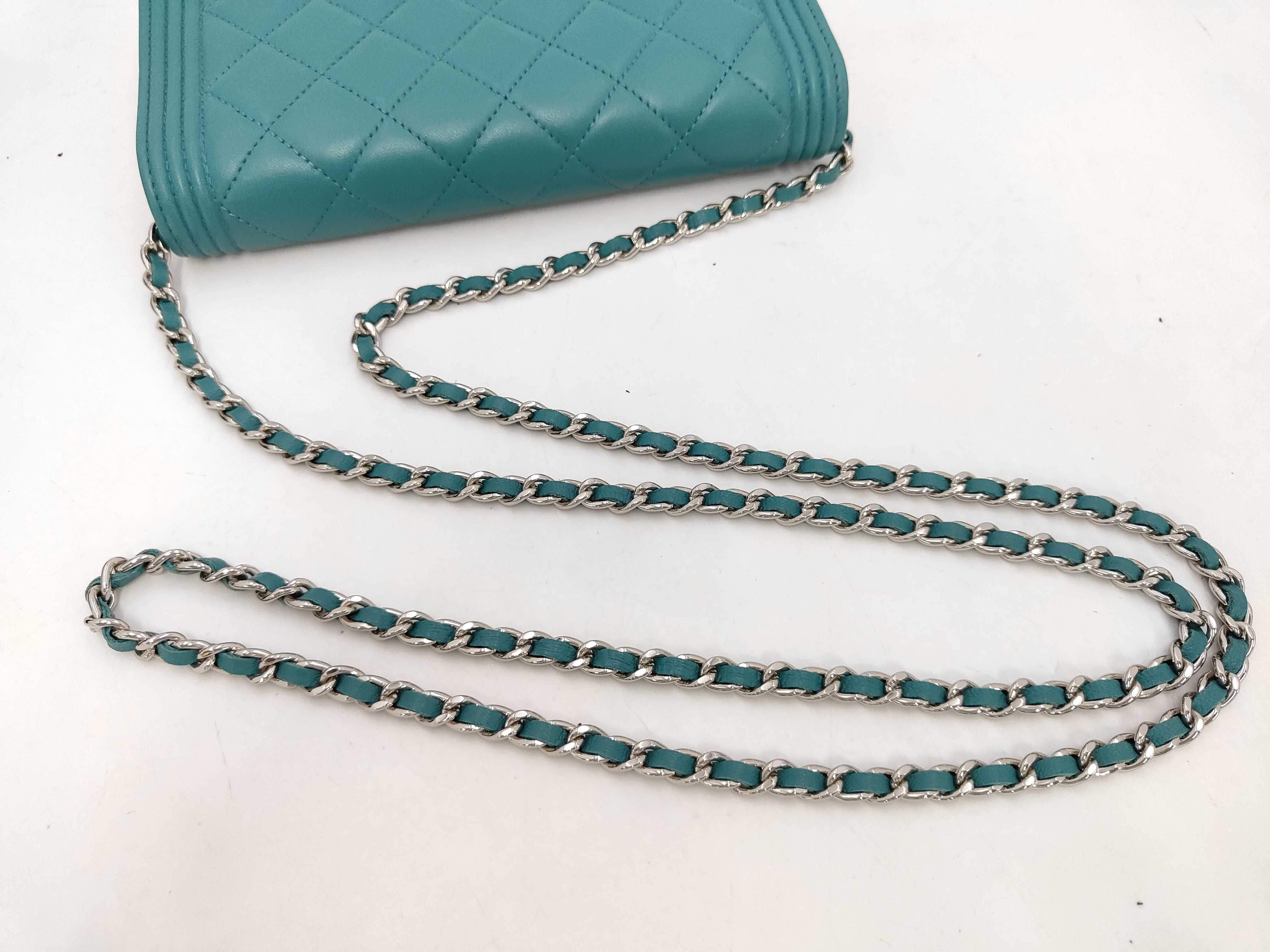 Boy Chanel Matelassé Chain Wallet, Lambskin, Turquoise Blue, Silver Hardware, Shoulder Bag — view 5