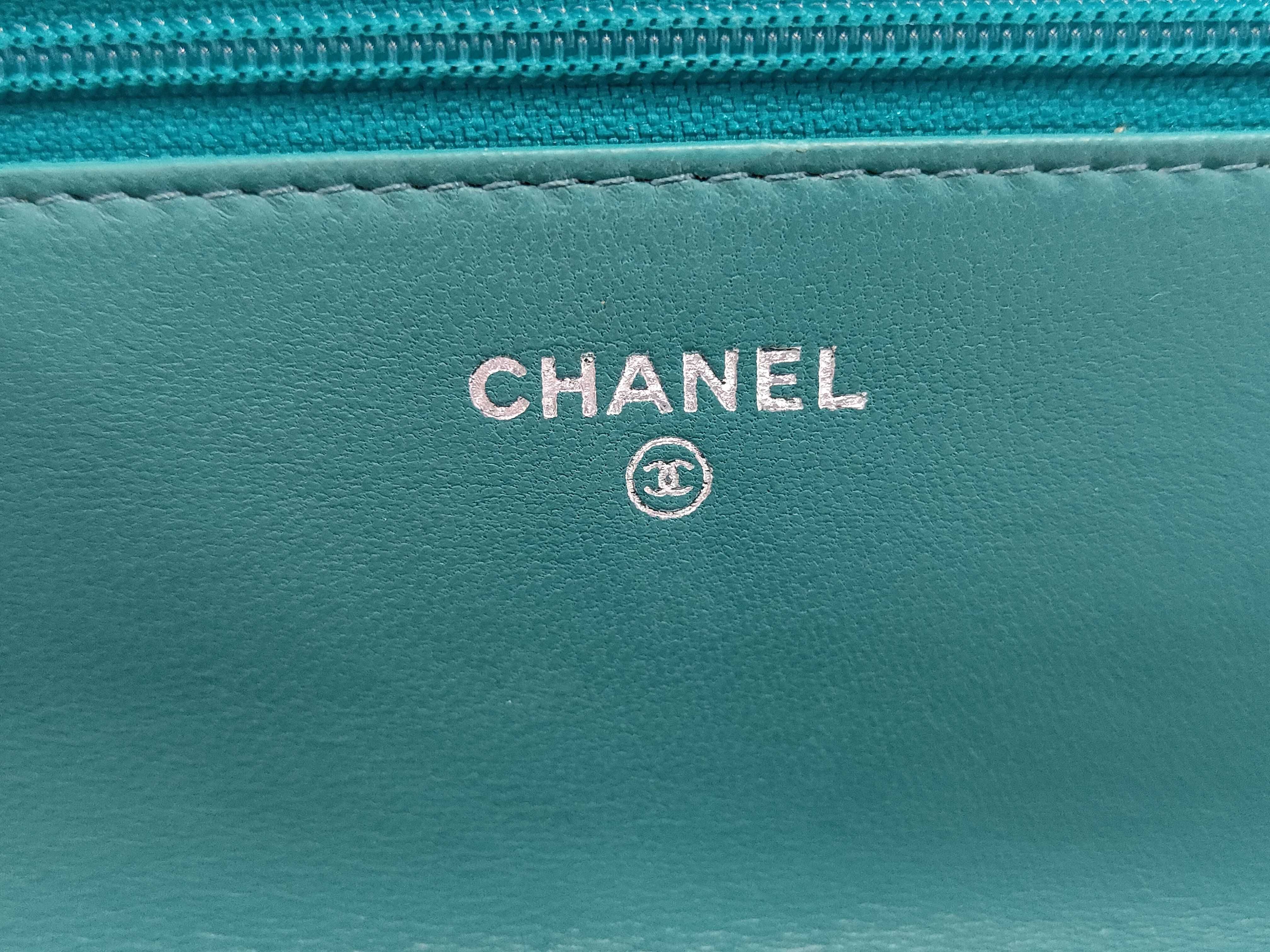 Boy Chanel Matelassé Chain Wallet, Lambskin, Turquoise Blue, Silver Hardware, Shoulder Bag — view 9