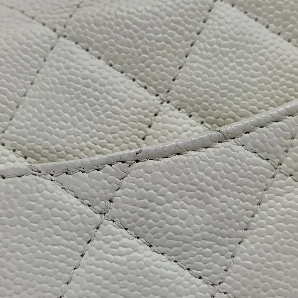 Matelassé Caviar Skin Chain Wallet, White with Gold Hardware, A33A9817, Random Plate — view 14