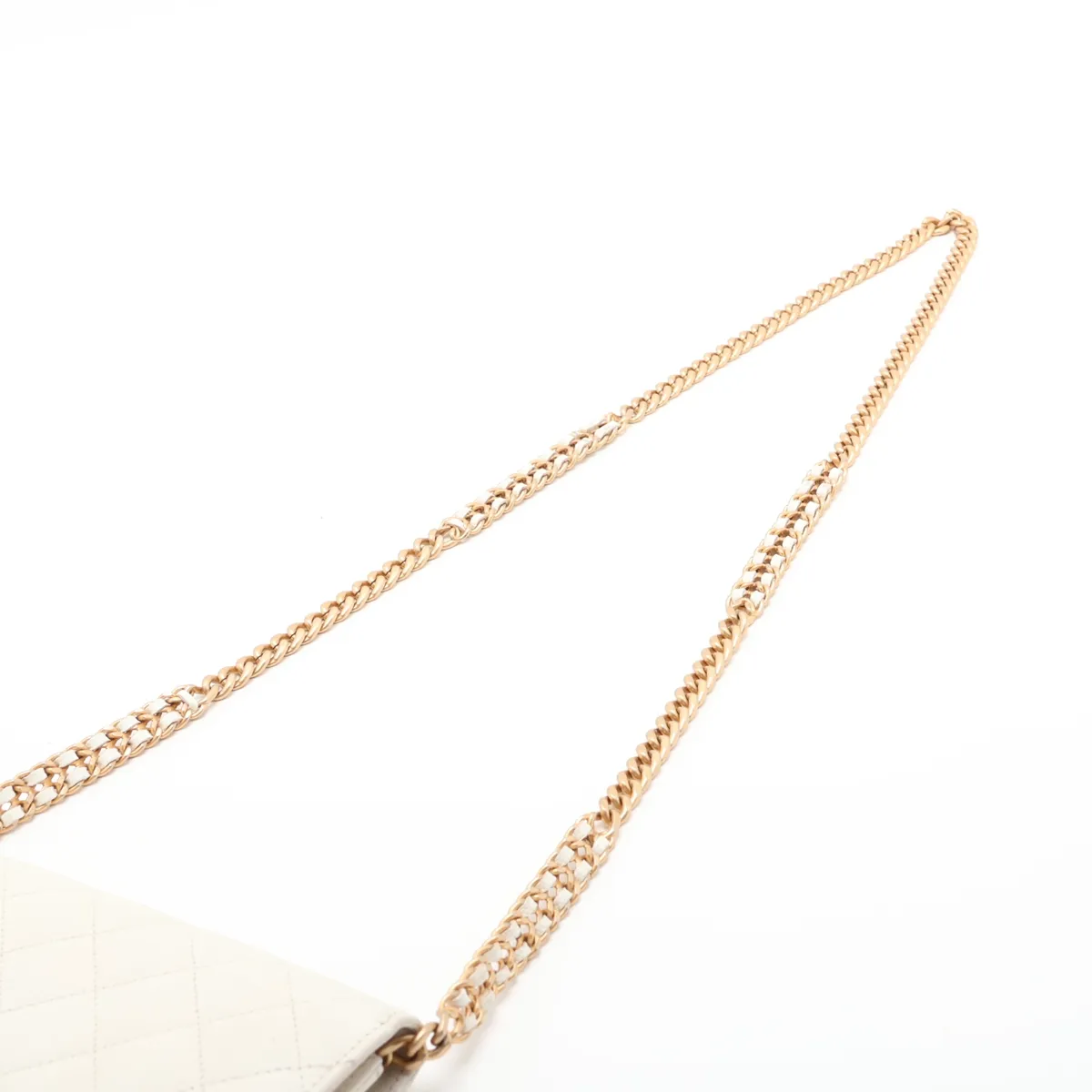 Matelassé Caviar Skin Chain Wallet, White with Gold Hardware, A33A9817, Random Plate — view 5