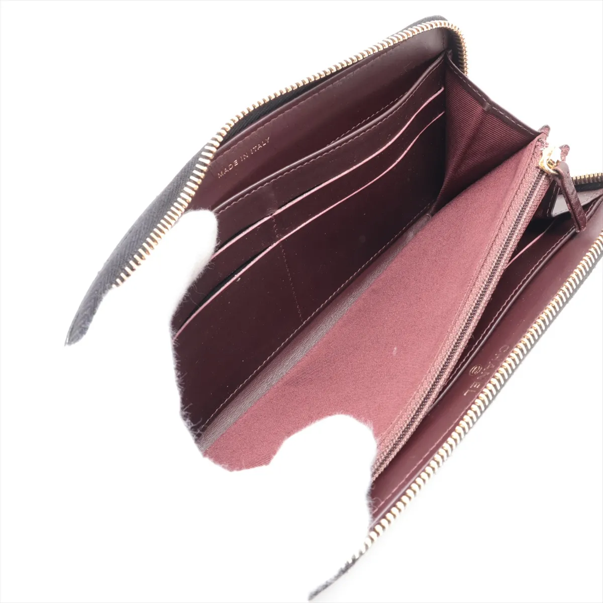 Matelassé Caviar Skin Round Zip Wallet, Black with Gold Hardware, 20055575 — view 5
