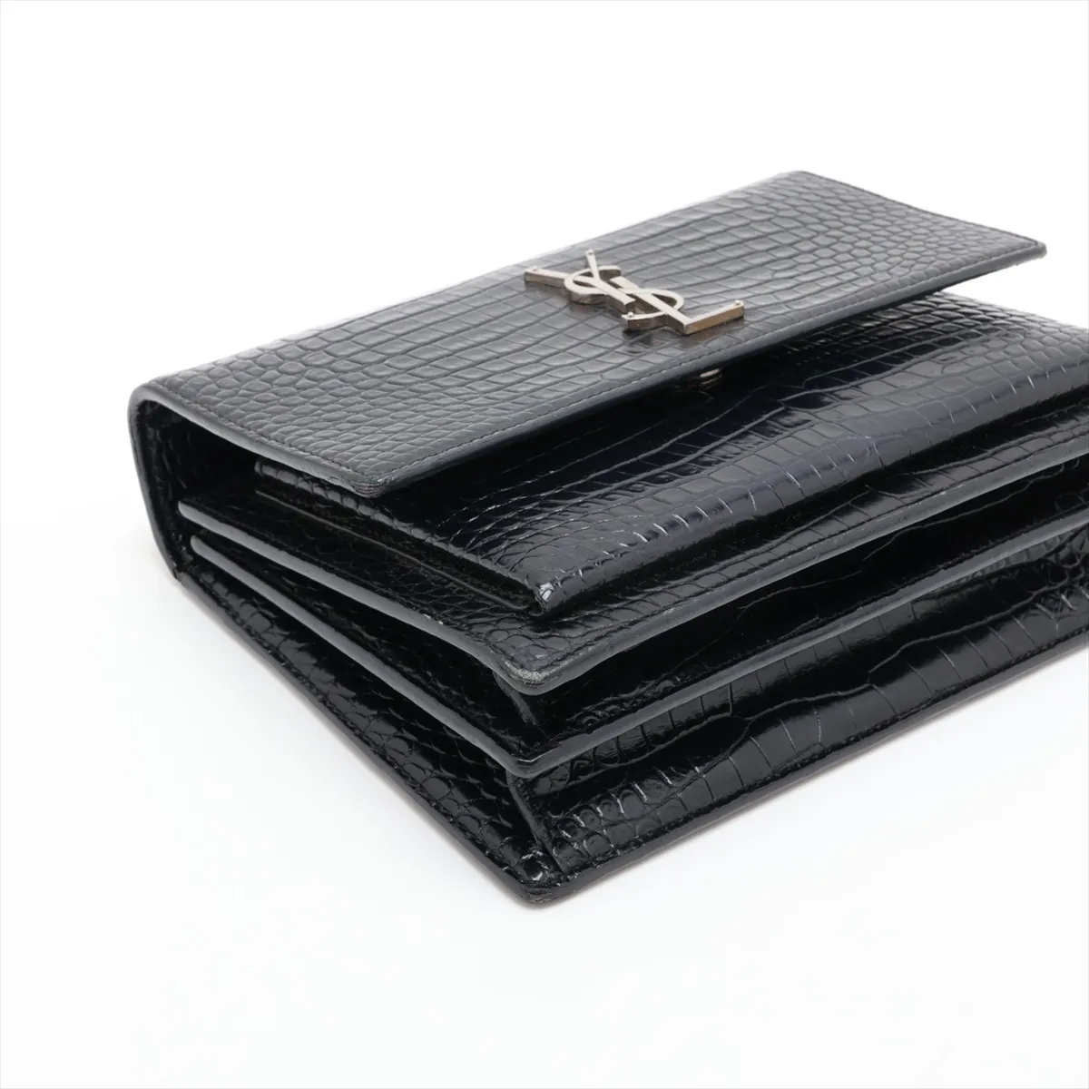 Sunset 442906 Crocodile Embossed Chain Shoulder Bag, Black — view 4