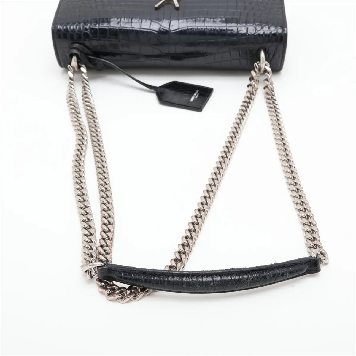 Sunset 442906 Crocodile Embossed Chain Shoulder Bag, Black — view 5