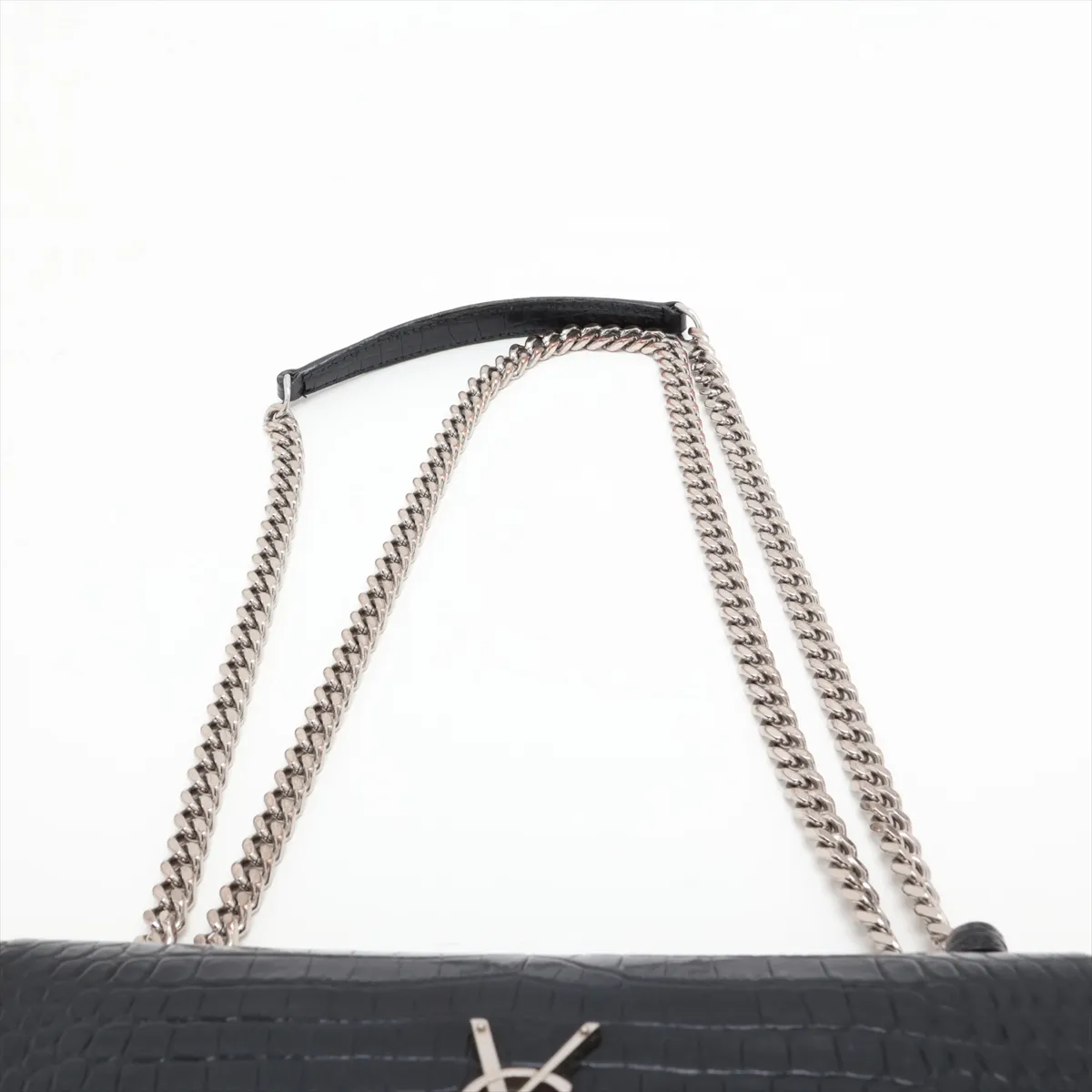 Sunset 442906 Crocodile Embossed Chain Shoulder Bag, Black — view 6