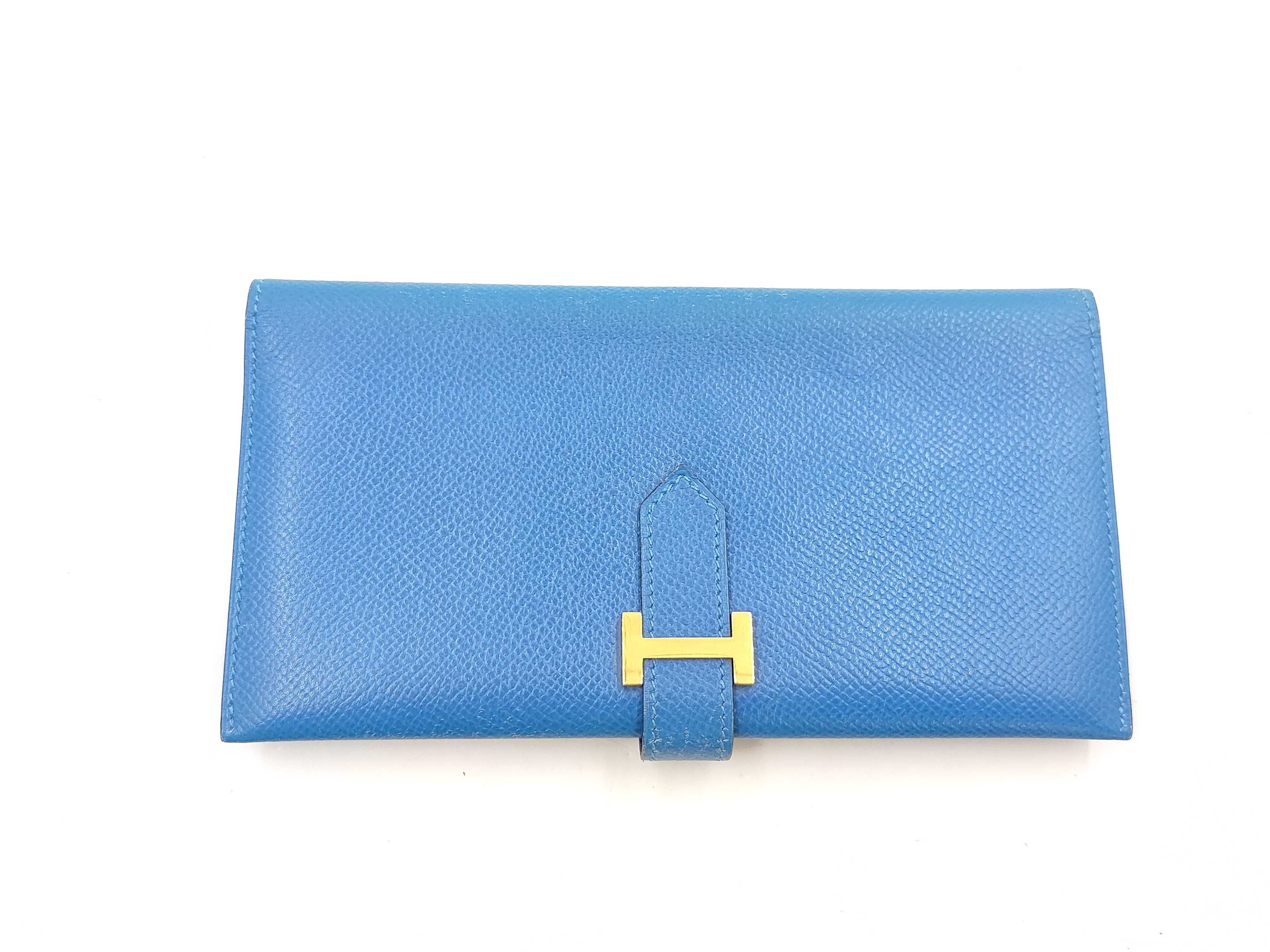 Bearn Courchevel Leather Wallet, Gold Hardware, Blue, A
