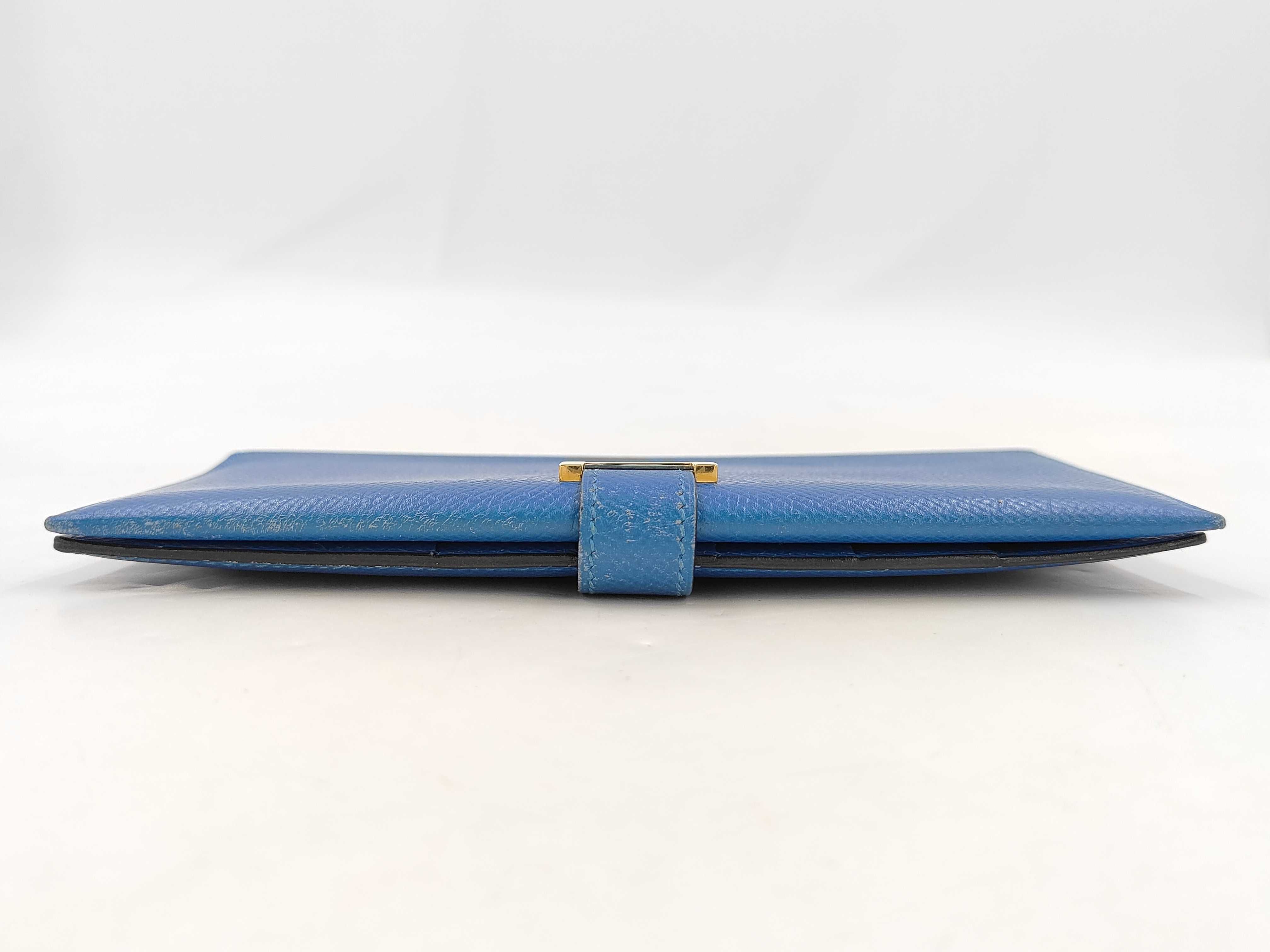 Bearn Courchevel Leather Wallet, Gold Hardware, Blue, A — view 9