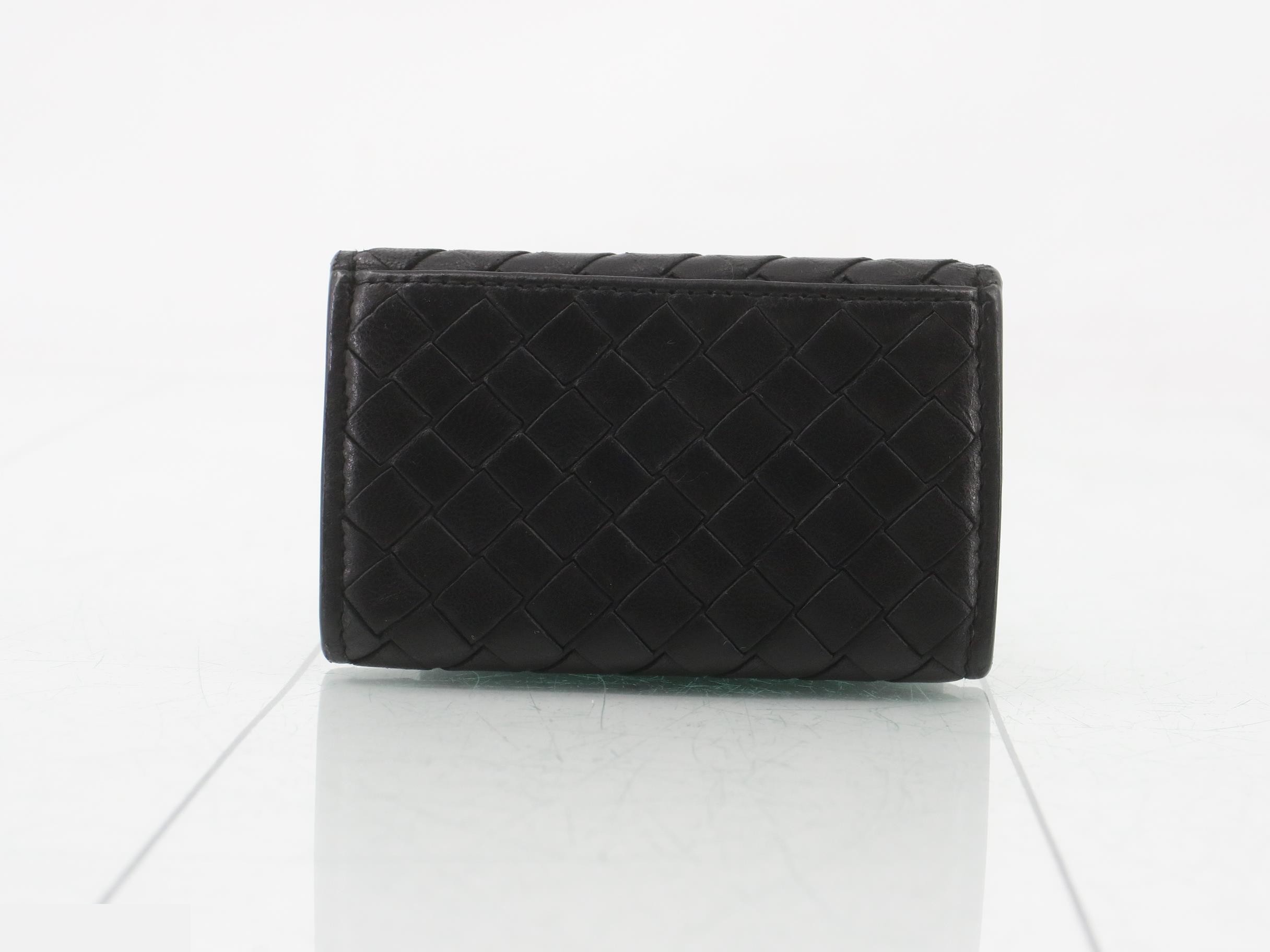 Intrecciato Coin Case, Leather, Black — view 2