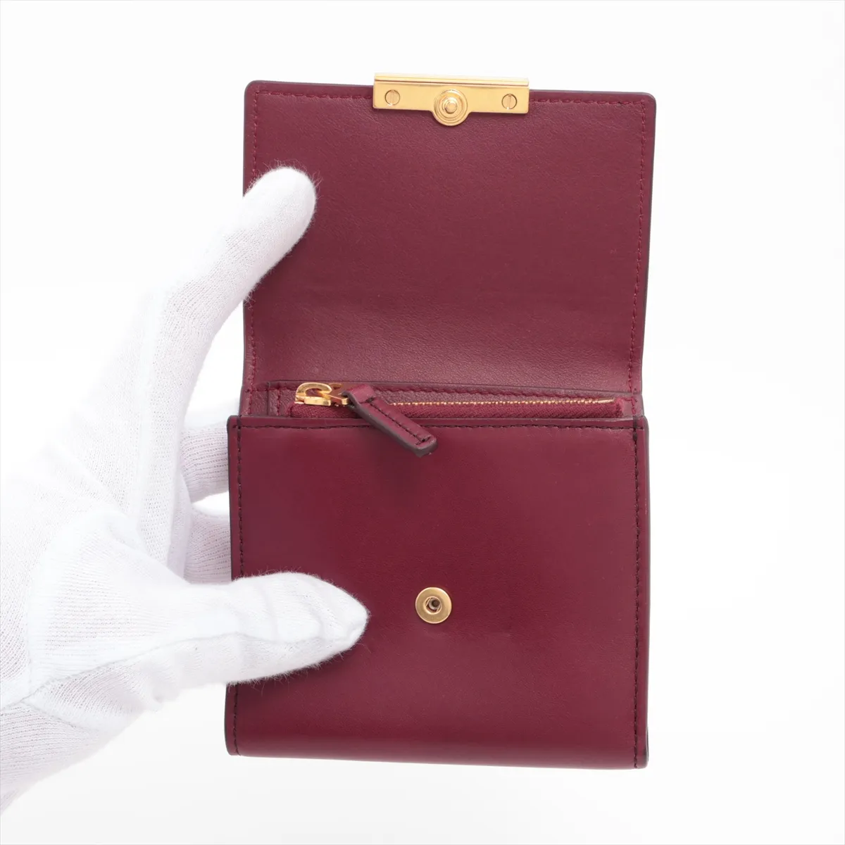 Leather Compact Wallet, Red — view 3