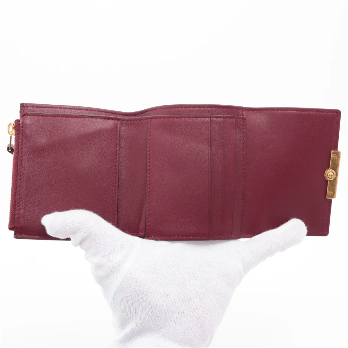 Leather Compact Wallet, Red — view 4
