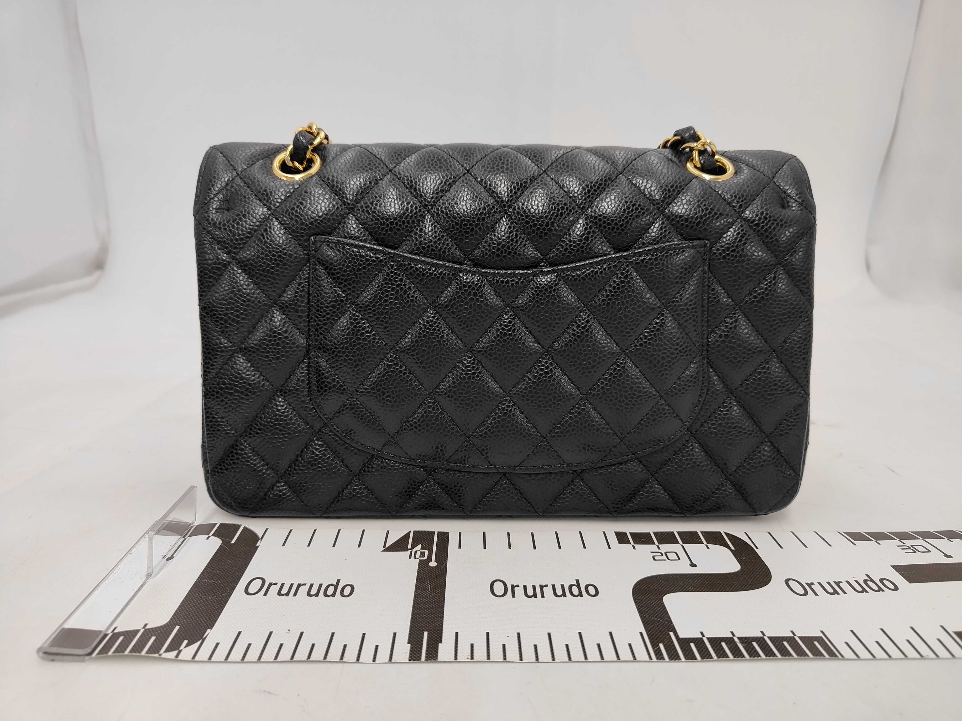 Matelassé Double Flap Chain Shoulder Bag, Black Caviar Leather, Gold Hardware. — view 2