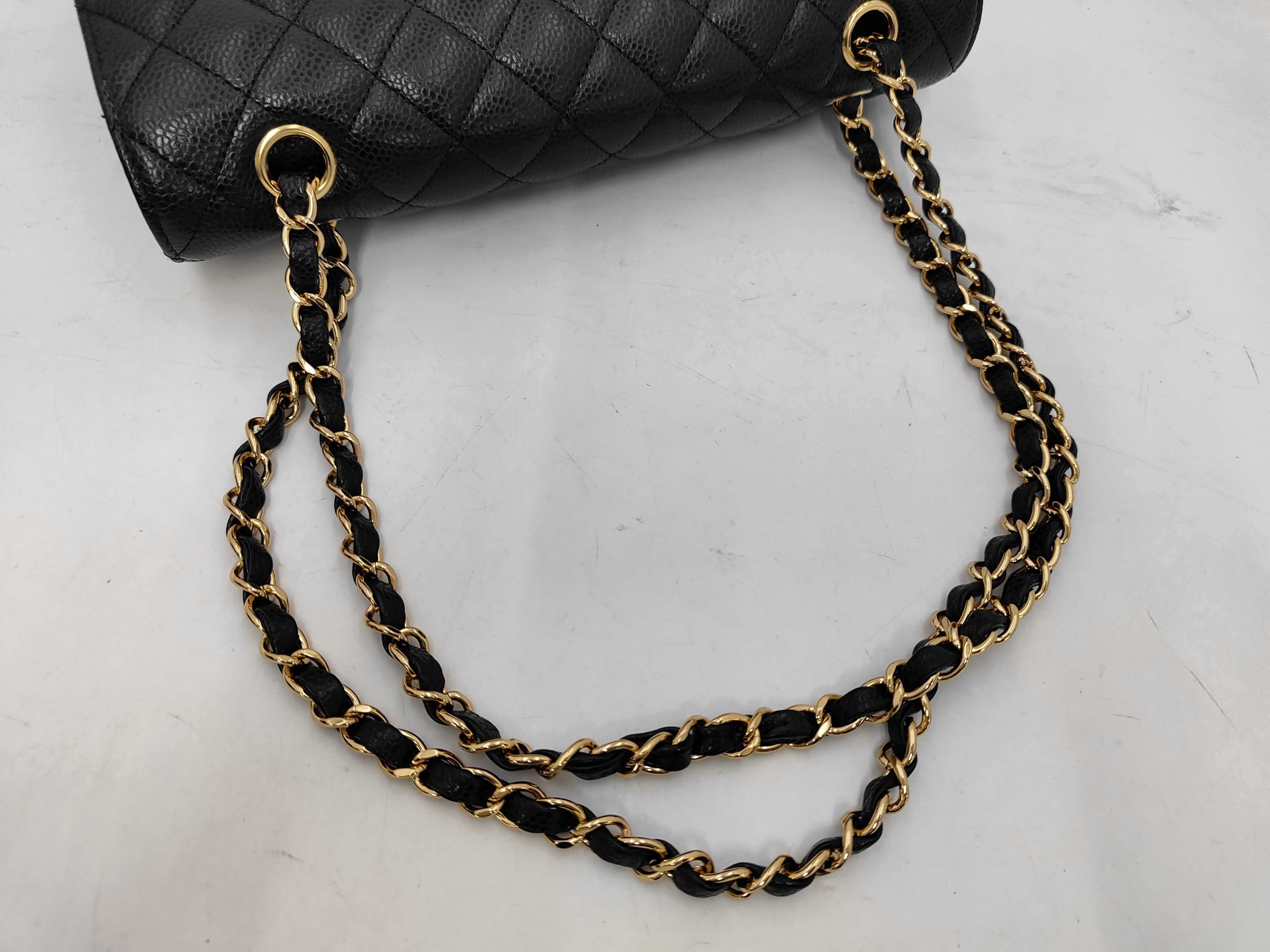 Matelassé Double Flap Chain Shoulder Bag, Black Caviar Leather, Gold Hardware. — view 3