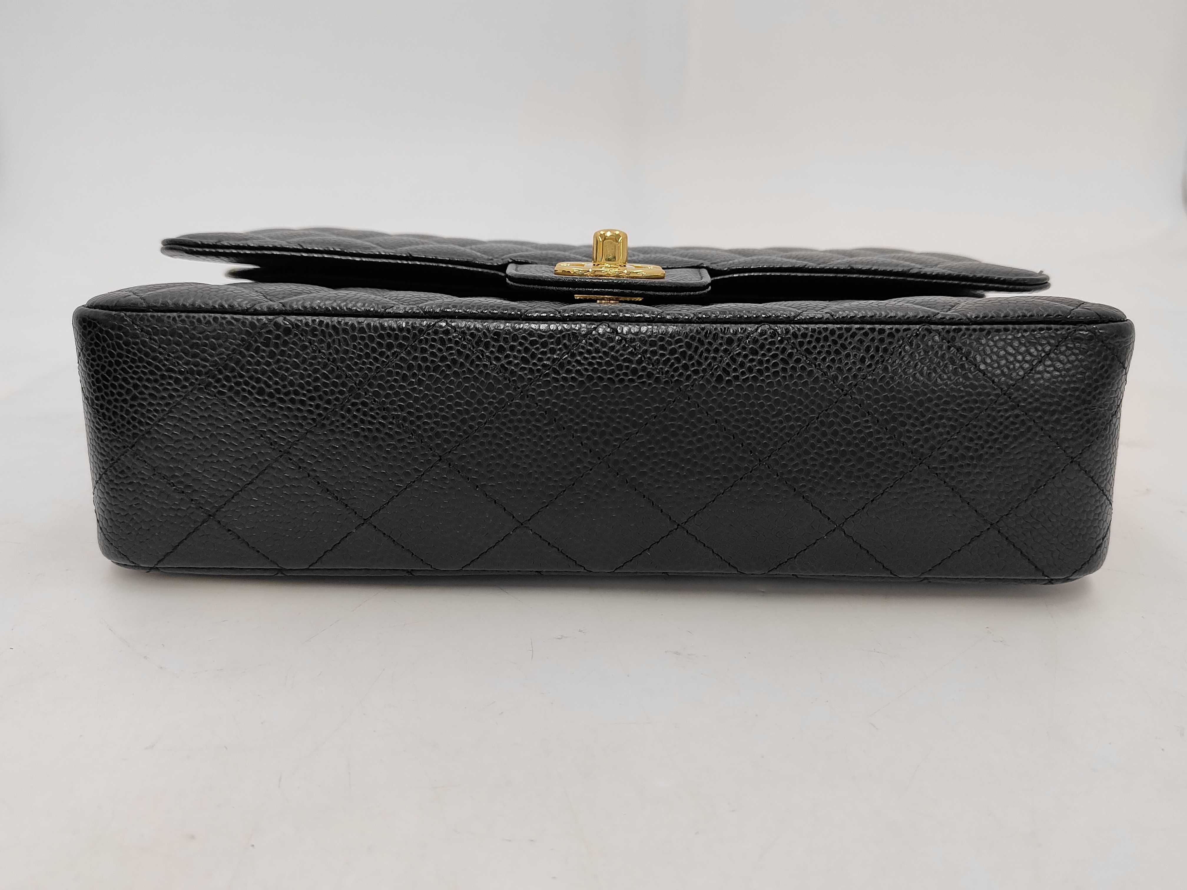 Matelassé Double Flap Chain Shoulder Bag, Black Caviar Leather, Gold Hardware. — view 5