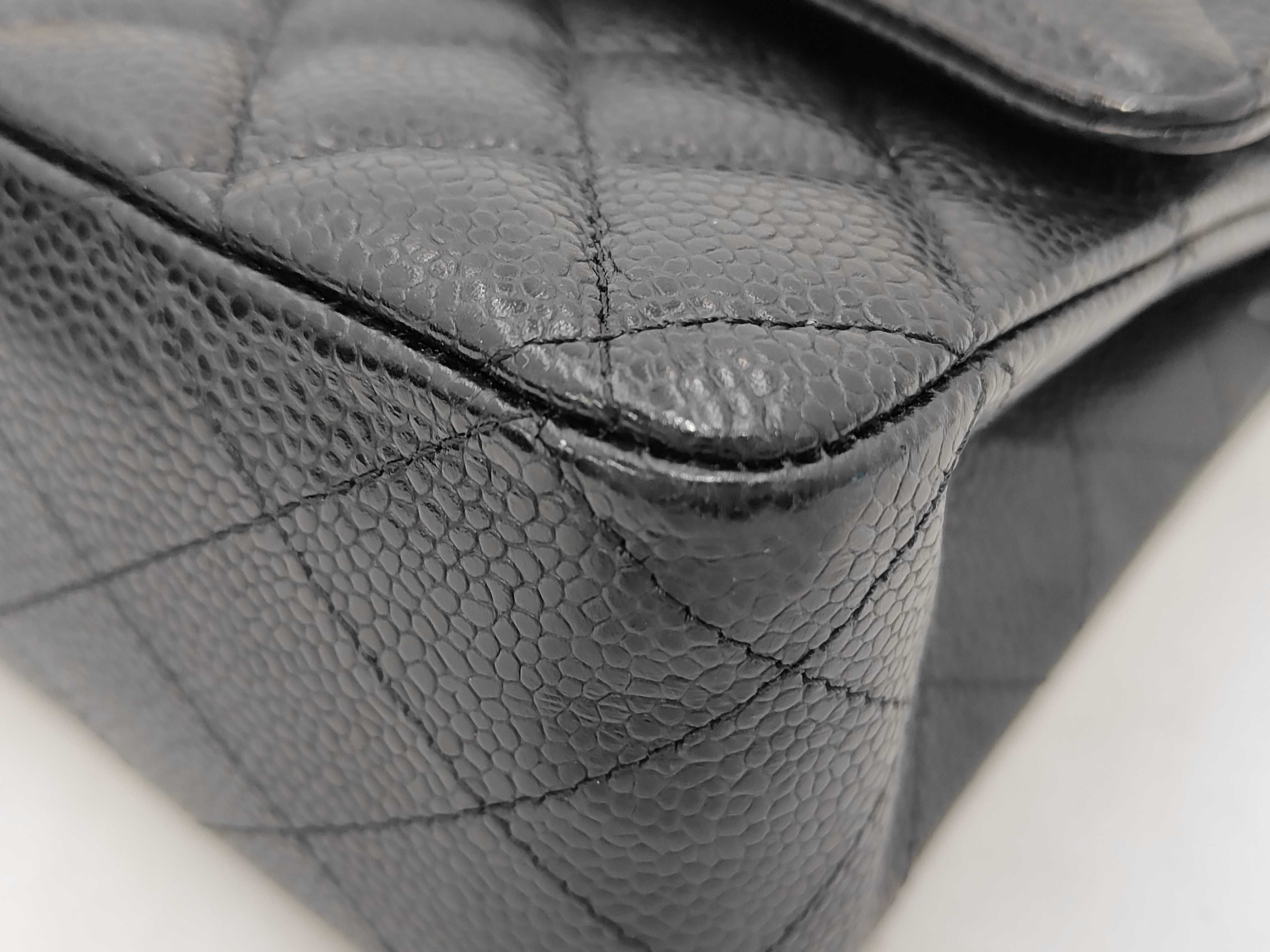 Matelassé Double Flap Chain Shoulder Bag, Black Caviar Leather, Gold Hardware. — view 6