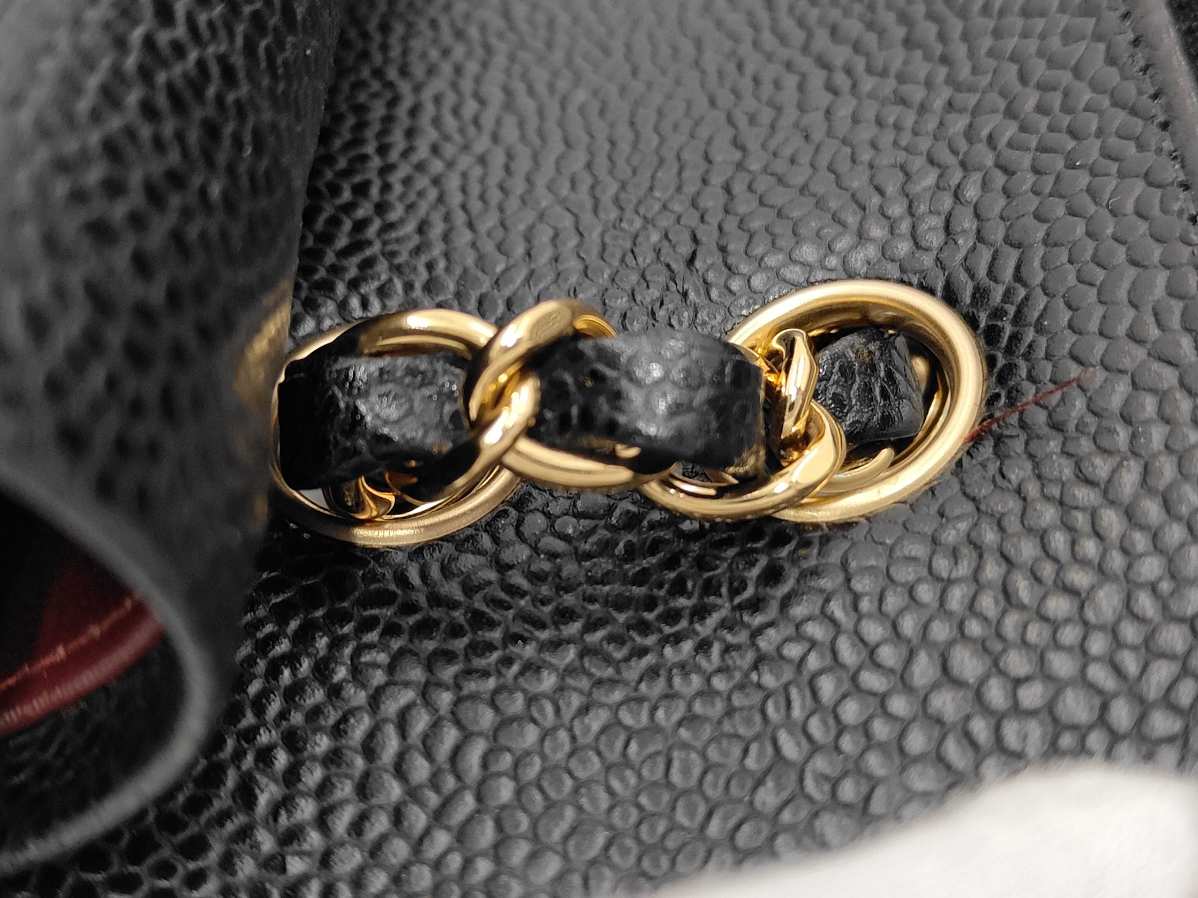 Matelassé Double Flap Chain Shoulder Bag, Black Caviar Leather, Gold Hardware. — view 7