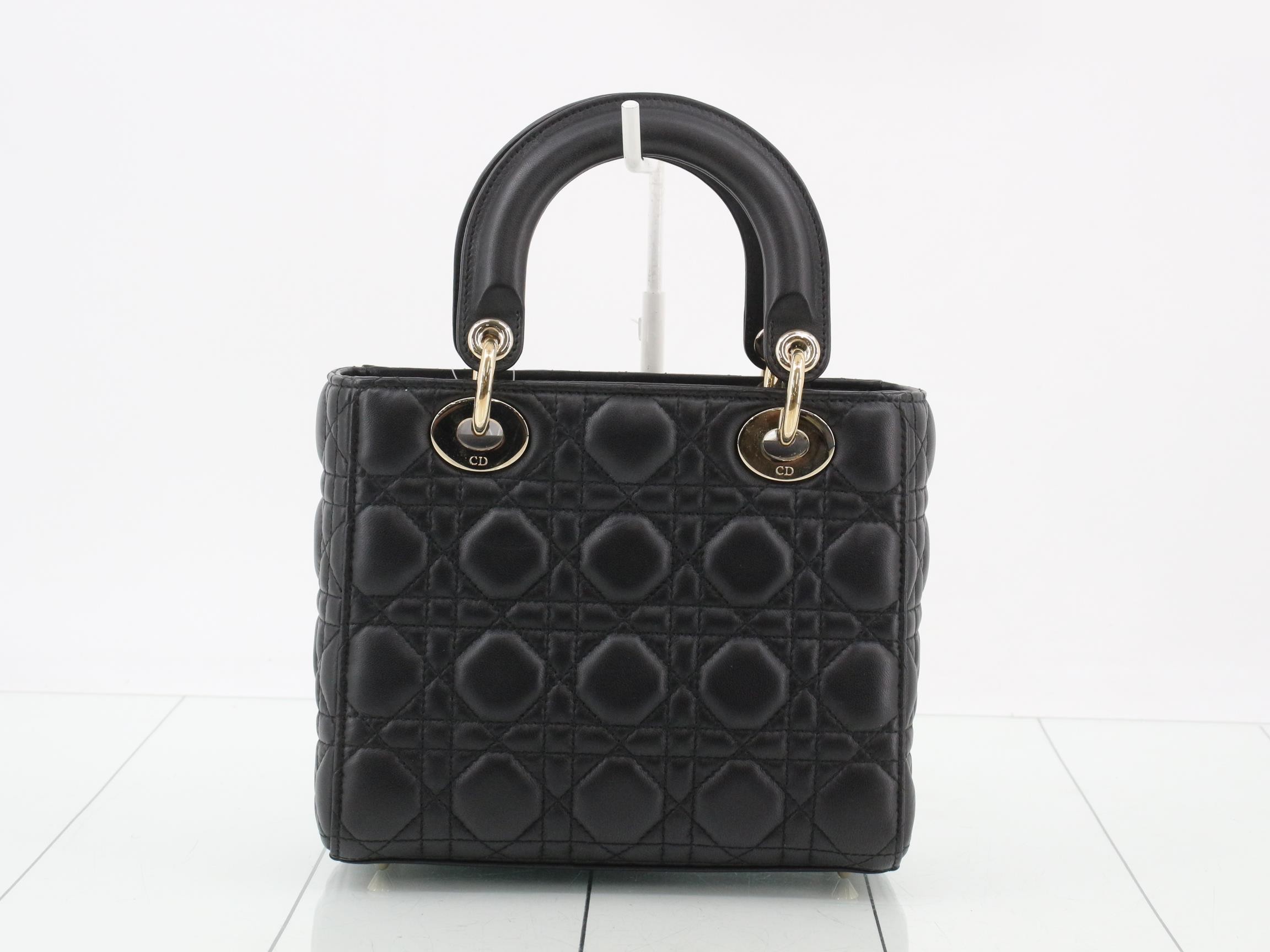 Lady Dior Cannage Lambskin 2-Way Handbag, Black — view 2