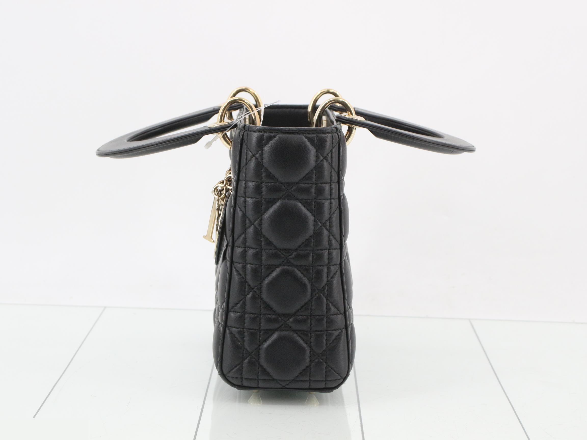 Lady Dior Cannage Lambskin 2-Way Handbag, Black — view 3