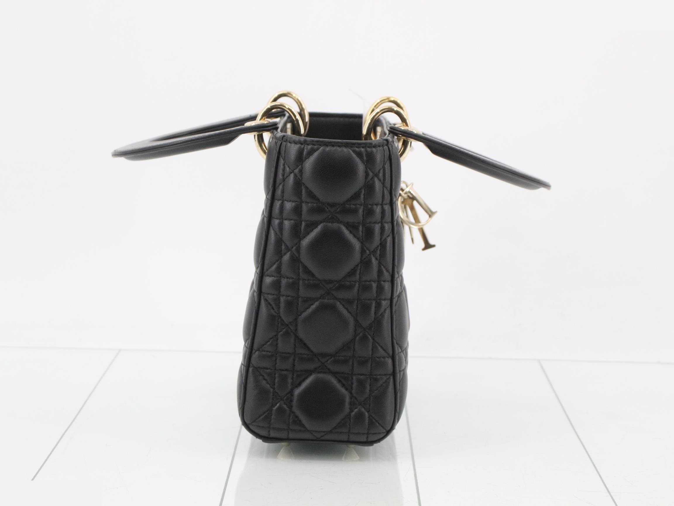 Lady Dior Cannage Lambskin 2-Way Handbag, Black — view 4