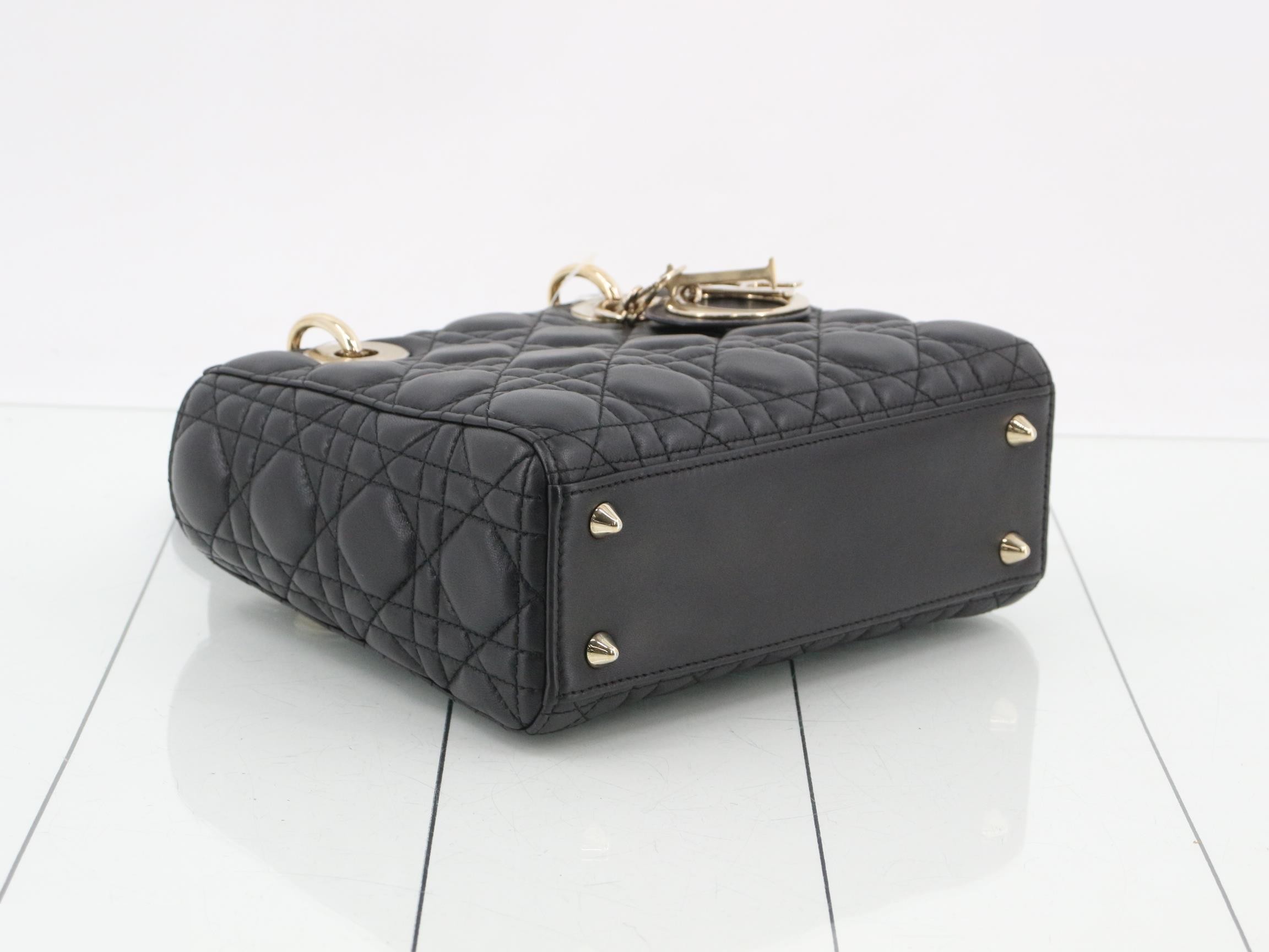 Lady Dior Cannage Lambskin 2-Way Handbag, Black — view 5