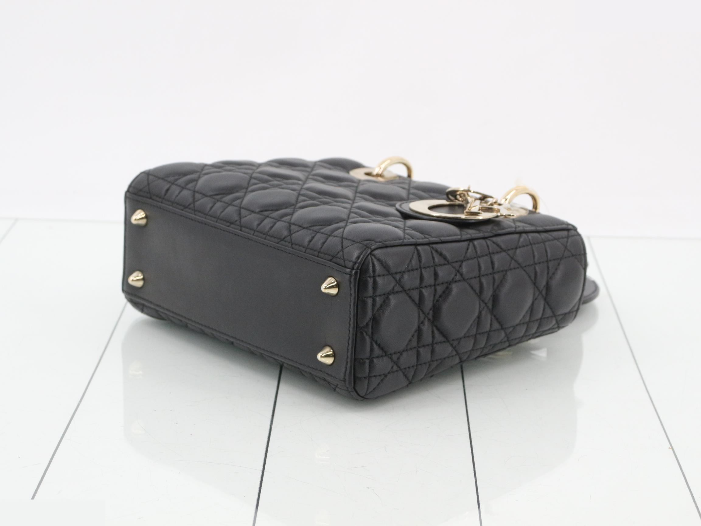Lady Dior Cannage Lambskin 2-Way Handbag, Black — view 6