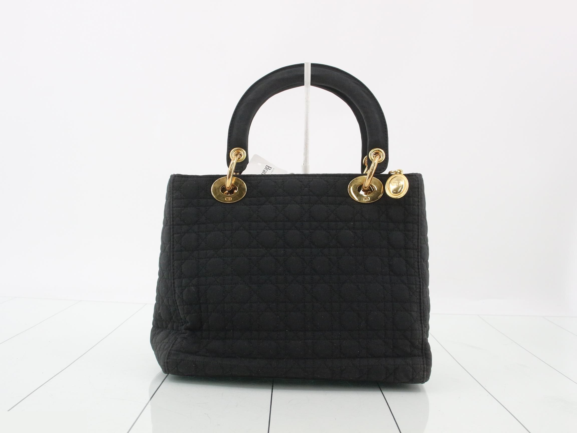 Lady Dior Cannage Nylon Handbag, Black — view 2