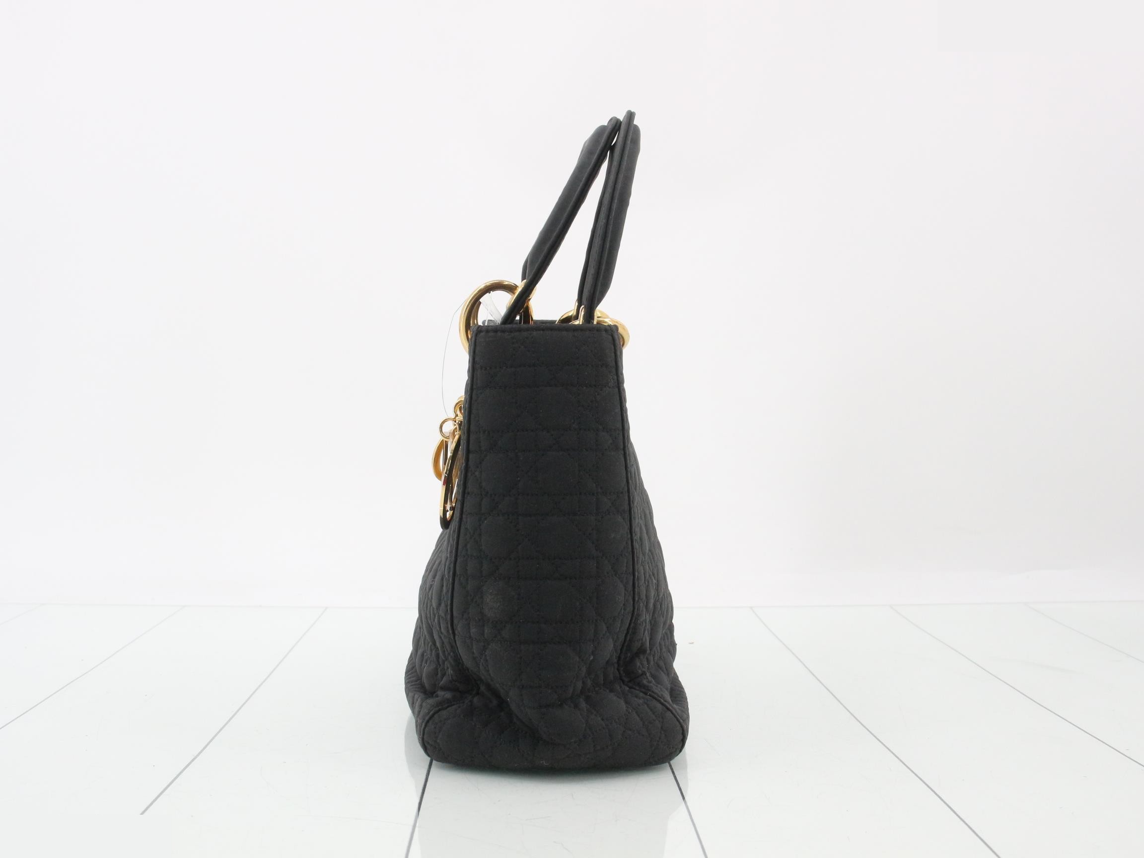 Lady Dior Cannage Nylon Handbag, Black — view 3