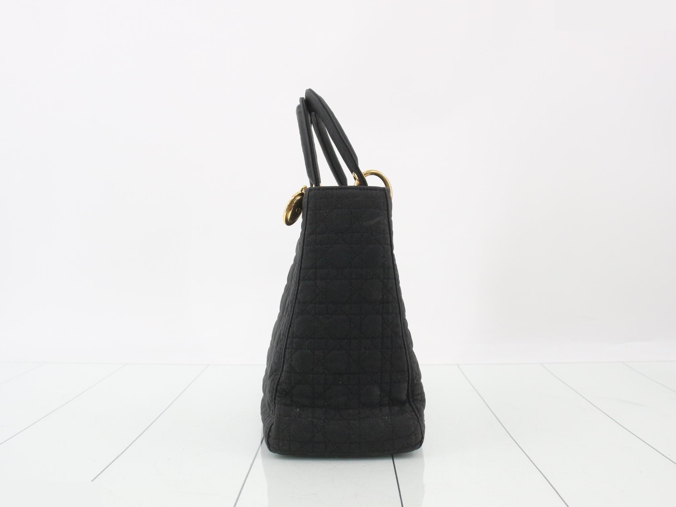 Lady Dior Cannage Nylon Handbag, Black — view 4