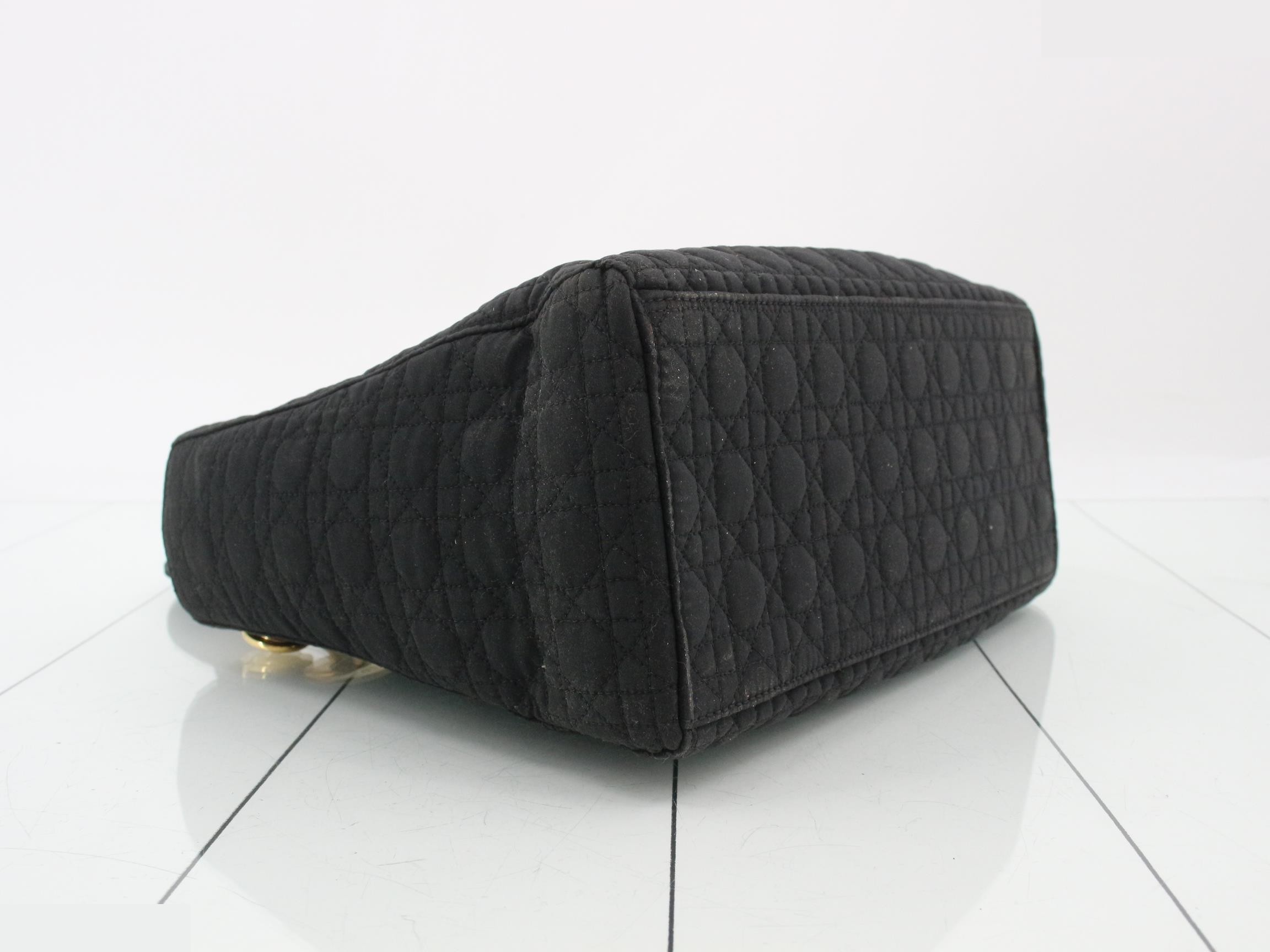 Lady Dior Cannage Nylon Handbag, Black — view 5