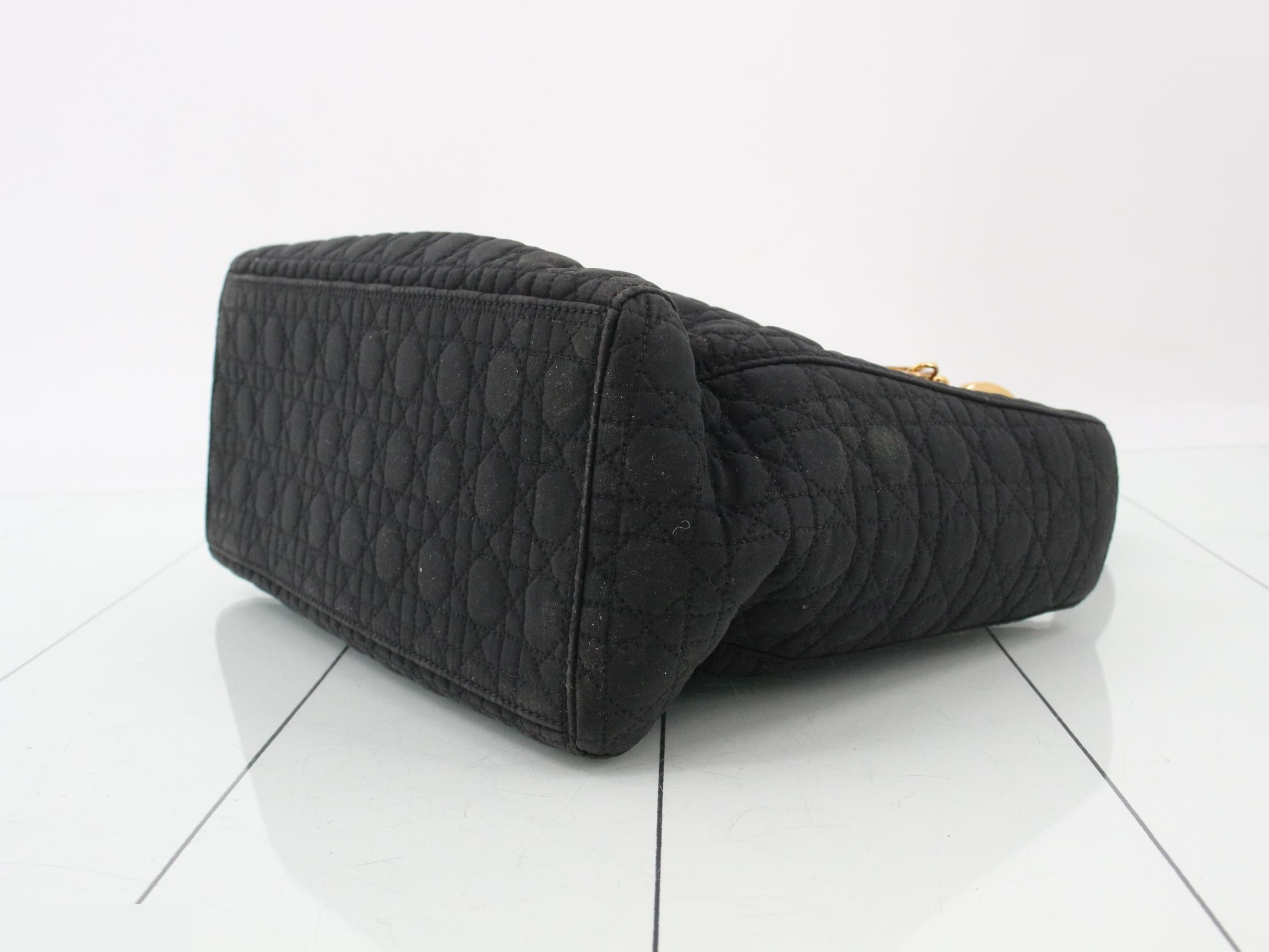 Lady Dior Cannage Nylon Handbag, Black — view 6
