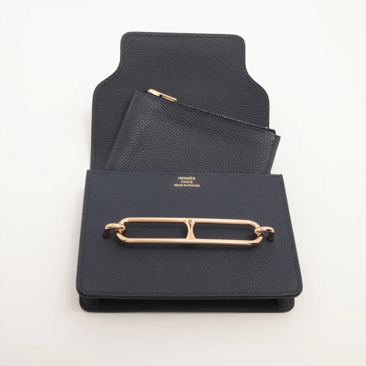 Lauris Slim Evercolor Compact Wallet, Navy, Gold Hardware, Z: 2021 — view 4