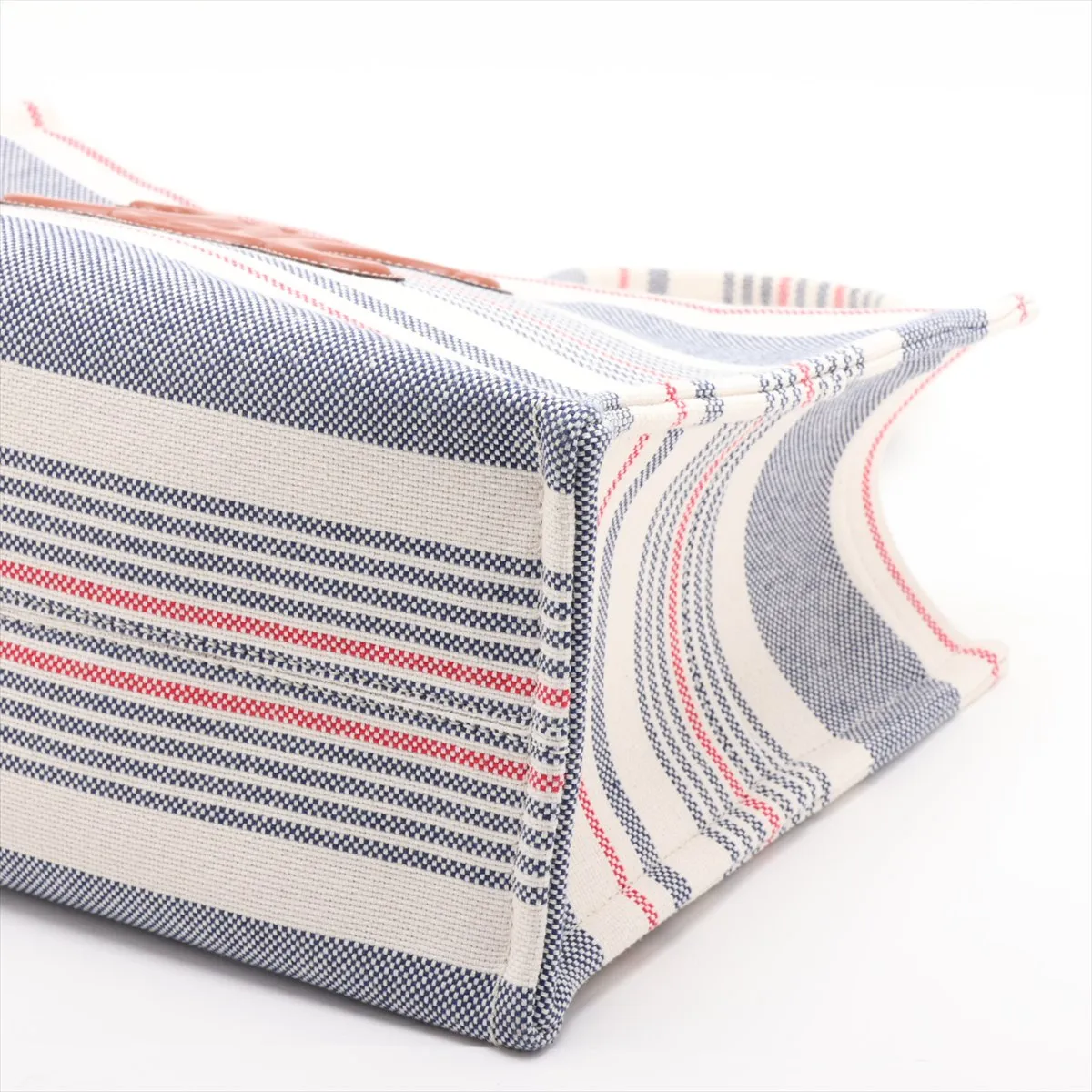 Triomphe Canvas x Leather Tote Bag, Blue x White — view 3