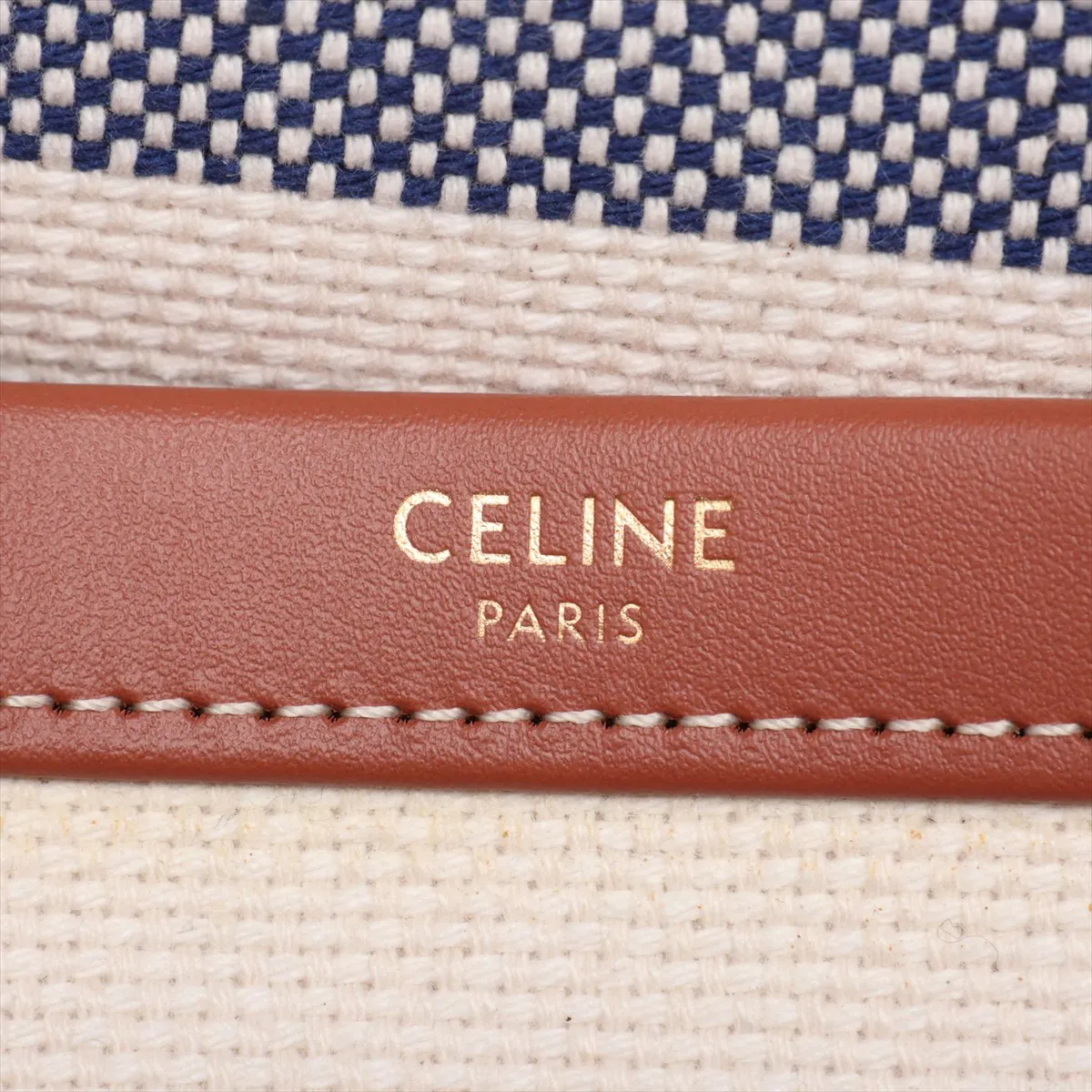 Triomphe Canvas x Leather Tote Bag, Blue x White — view 9