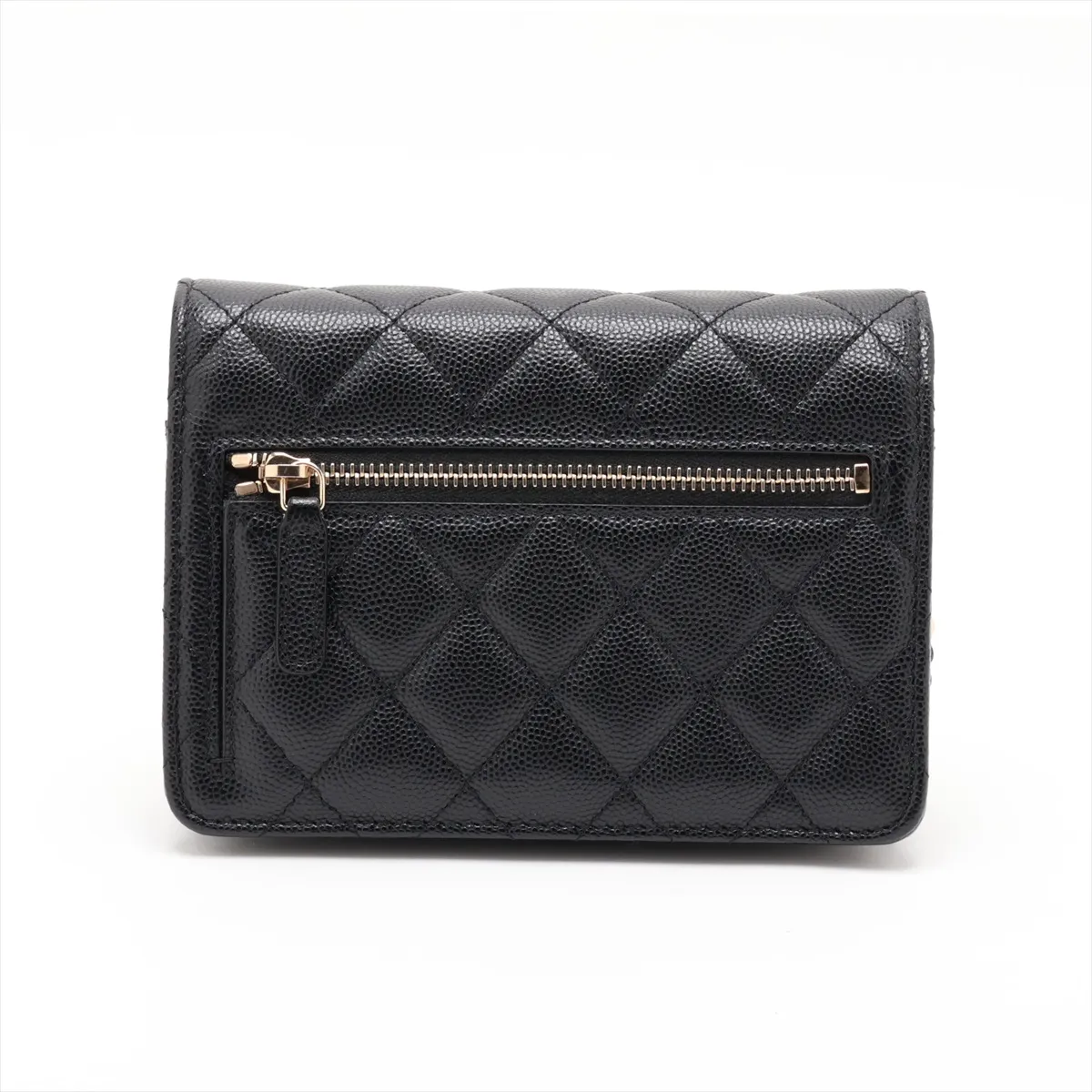 Matelassé Caviar Skin Chain Wallet, Black with Gold Hardware, 30732028 (Serial Number in the 30s), AP1649 — view 2
