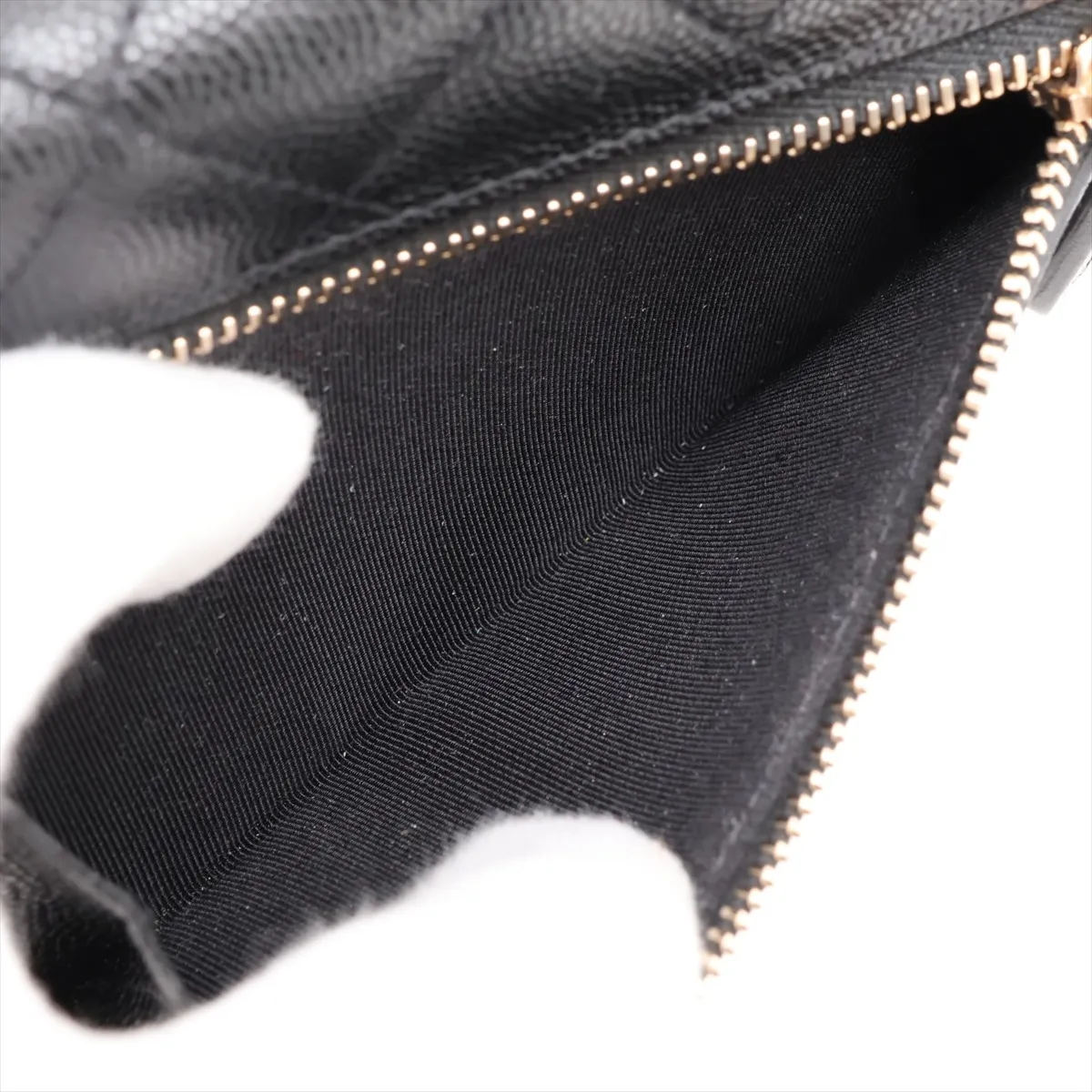 Matelassé Caviar Skin Chain Wallet, Black with Gold Hardware, 30732028 (Serial Number in the 30s), AP1649 — view 9