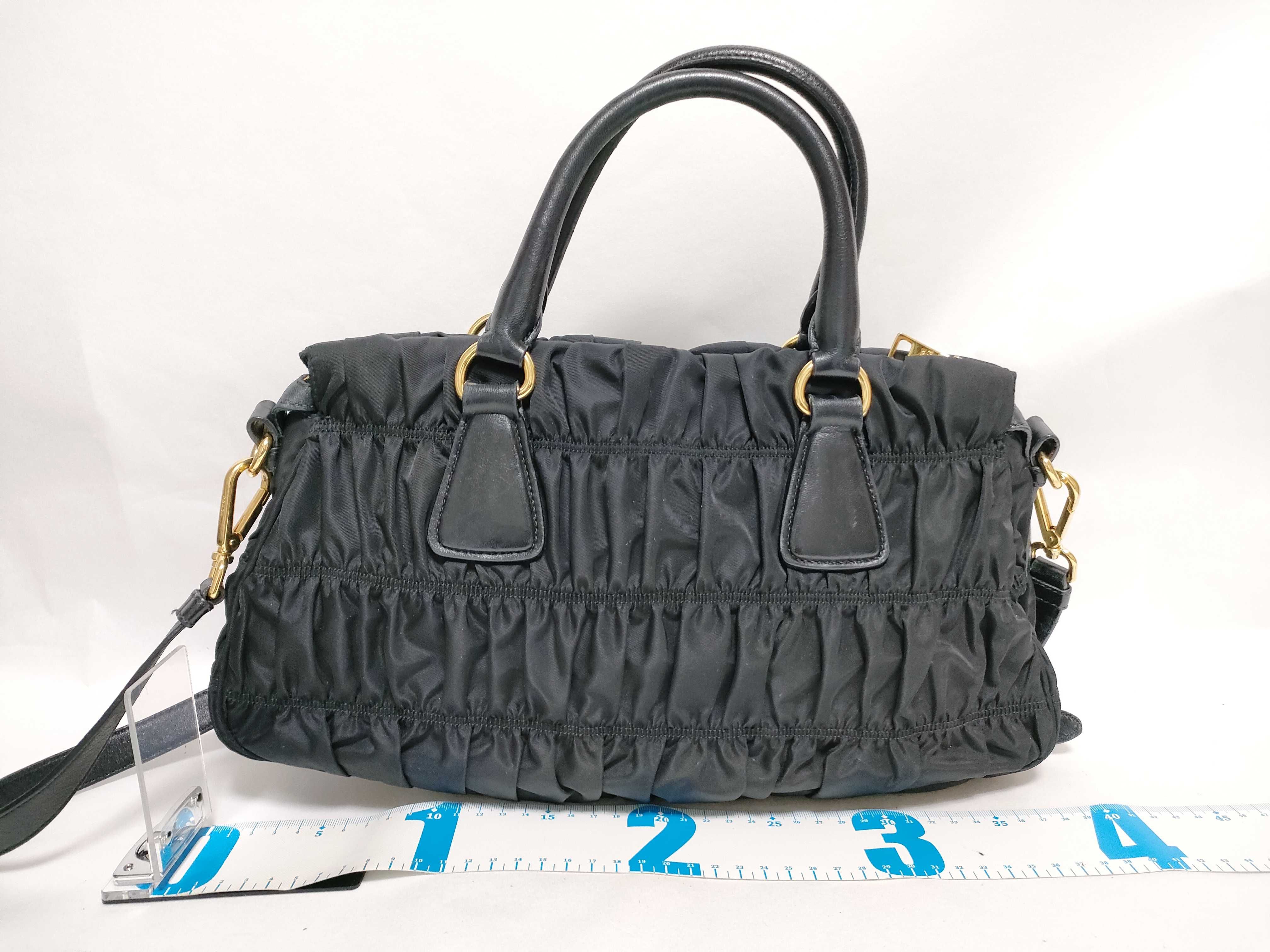 Nylon Gathered Nylon Handbag, Black — view 2