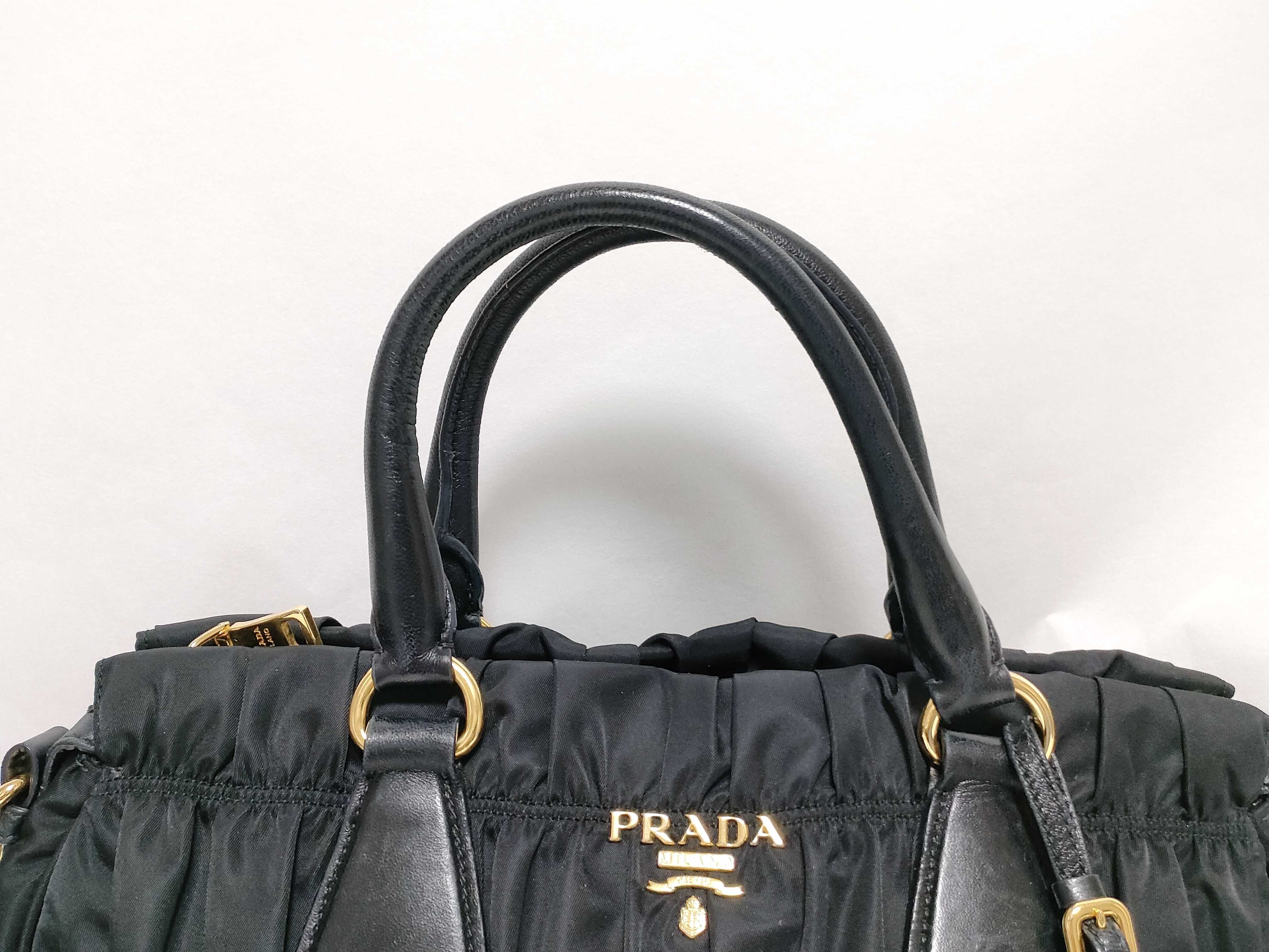 Nylon Gathered Nylon Handbag, Black — view 3