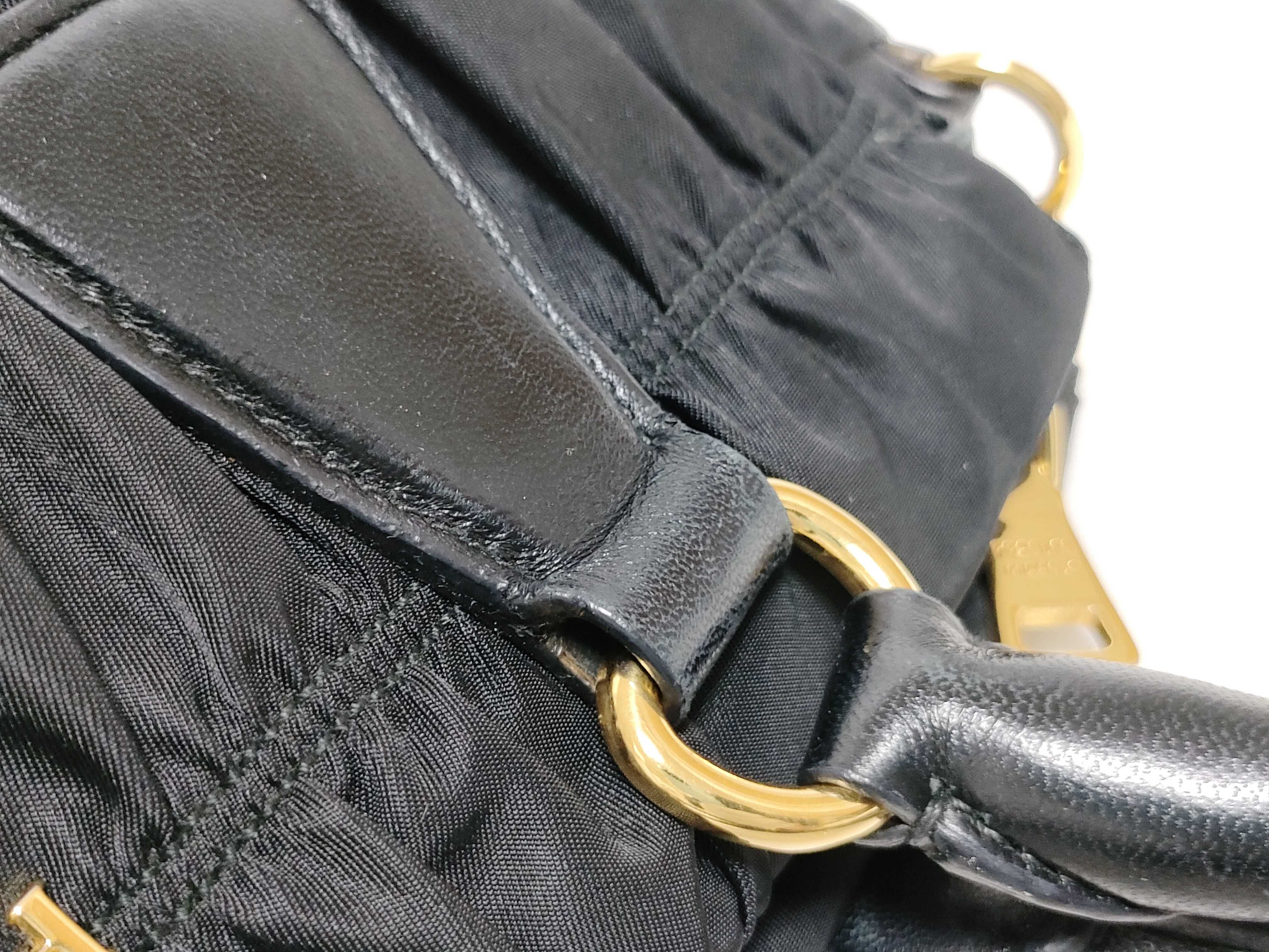 Nylon Gathered Nylon Handbag, Black — view 5