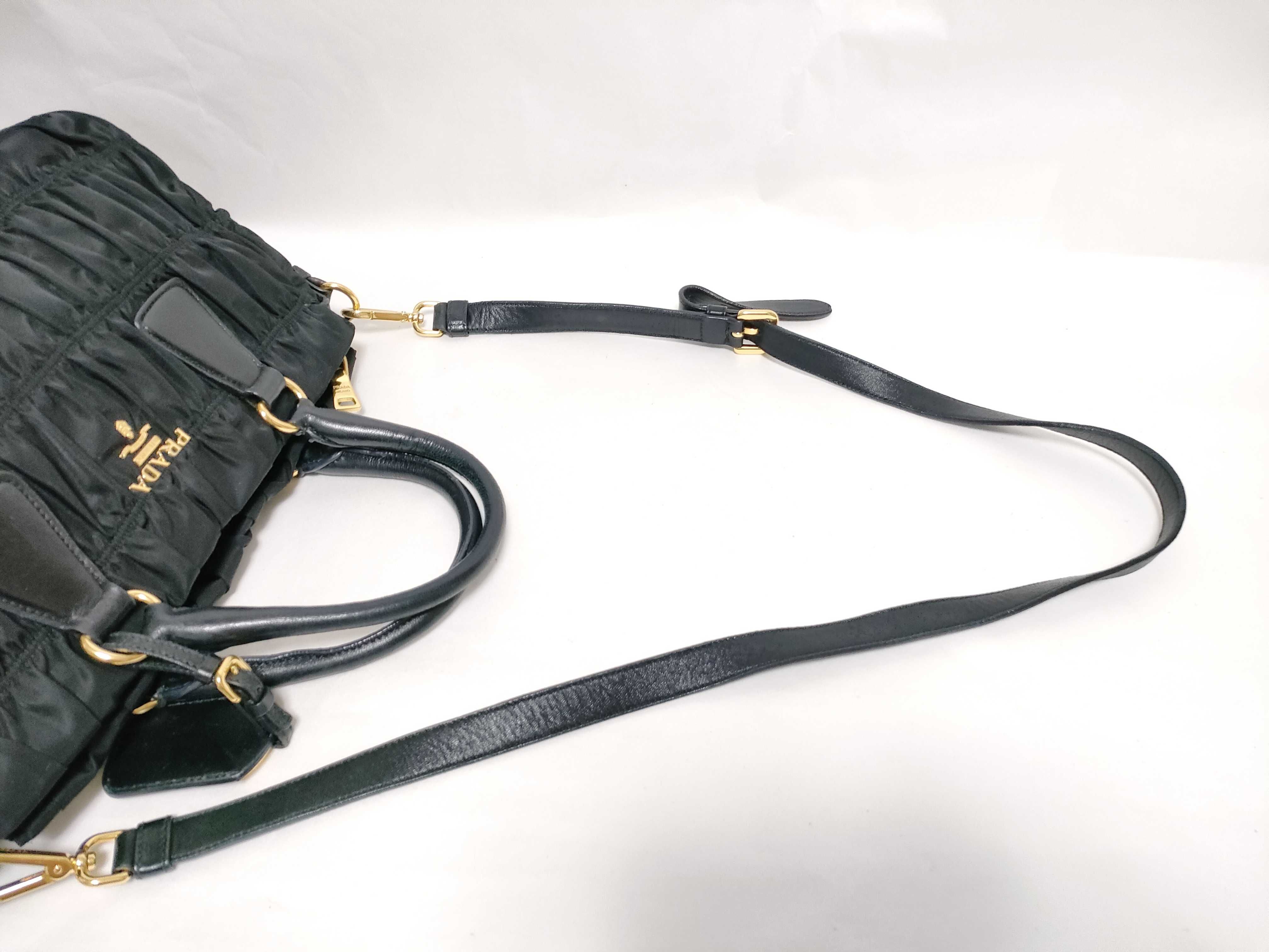 Nylon Gathered Nylon Handbag, Black — view 6