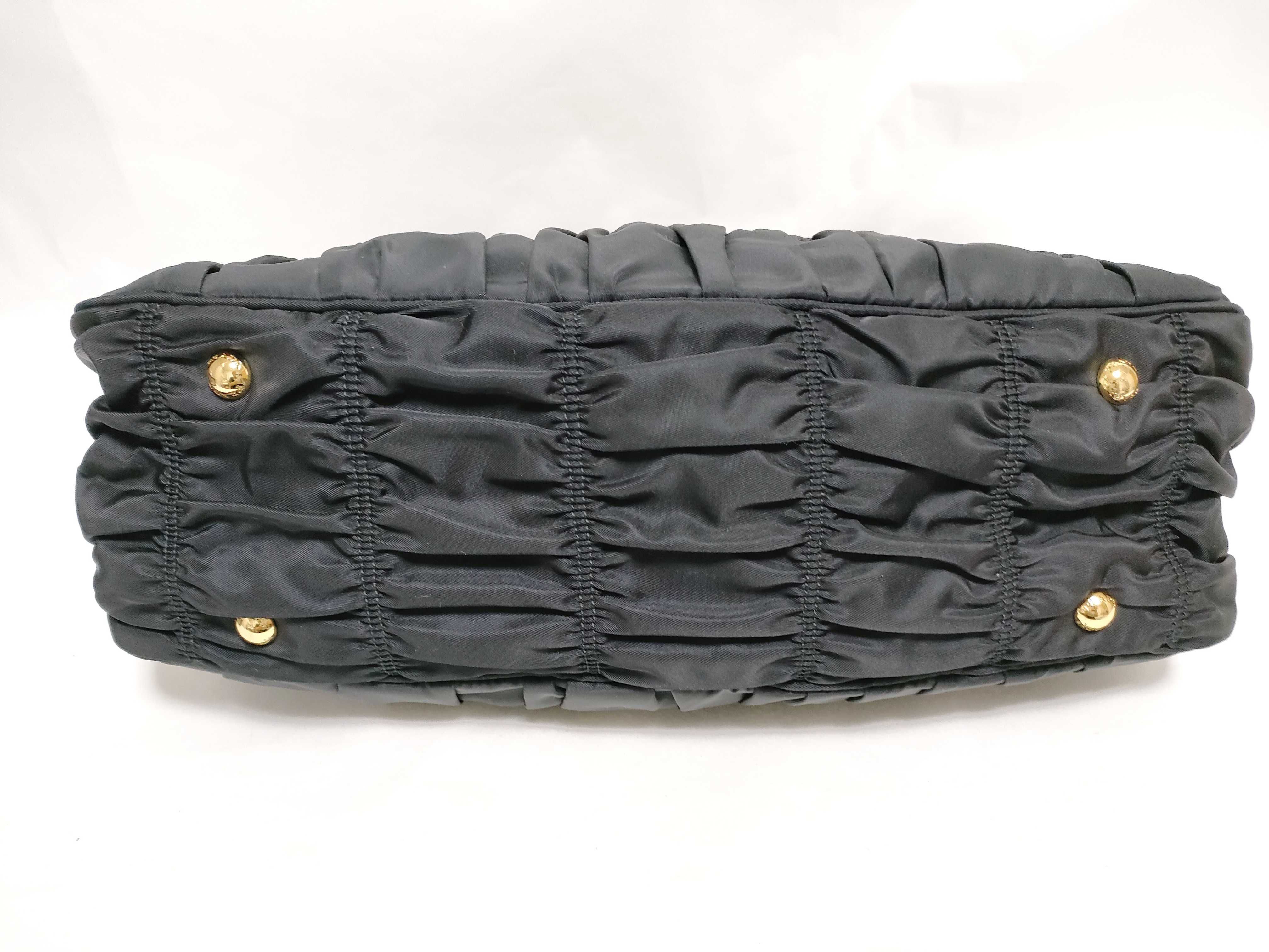 Nylon Gathered Nylon Handbag, Black — view 9
