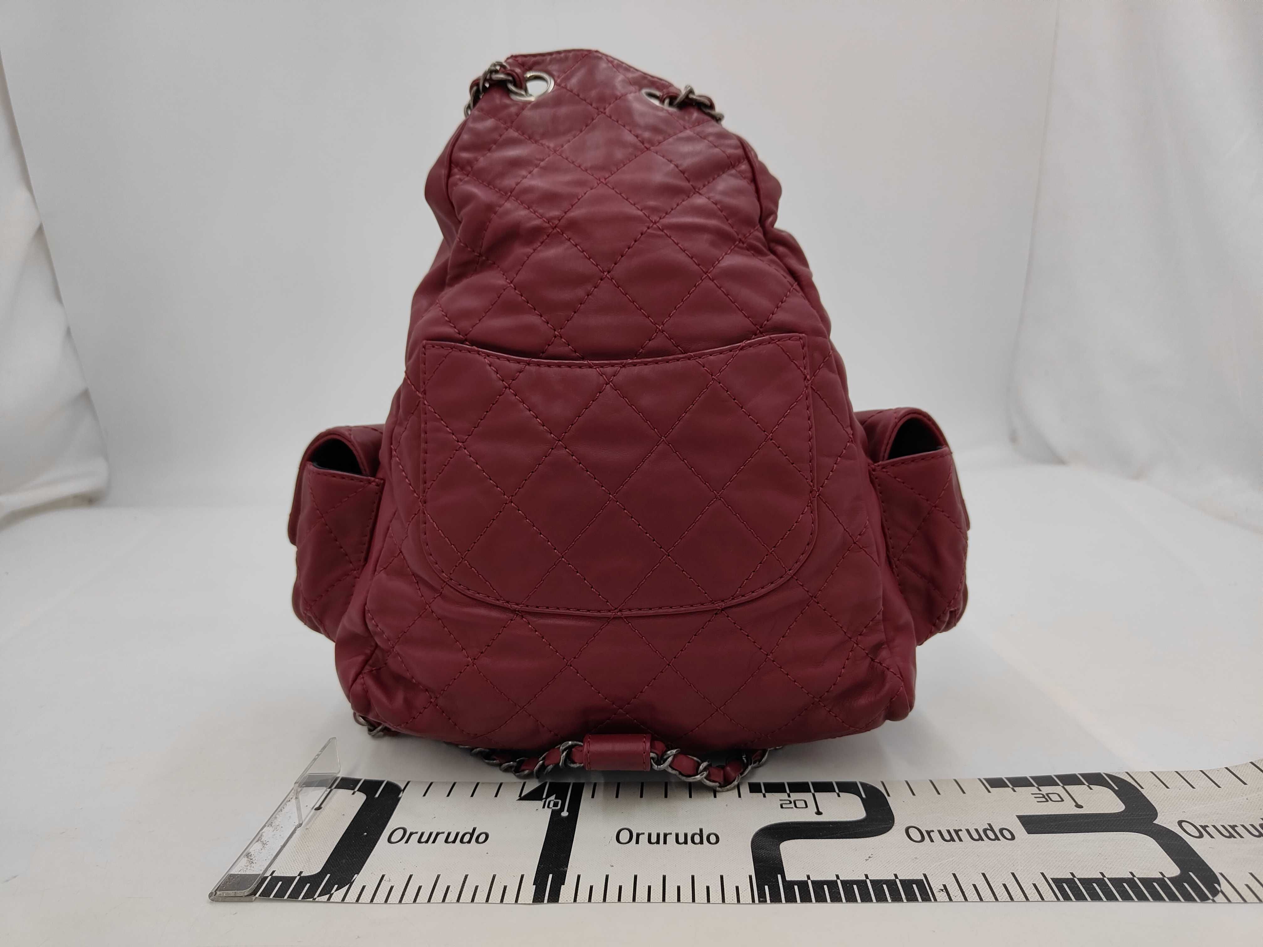 Lambskin Matelassé Double Turn-Lock Chain Backpack, Purple — view 2