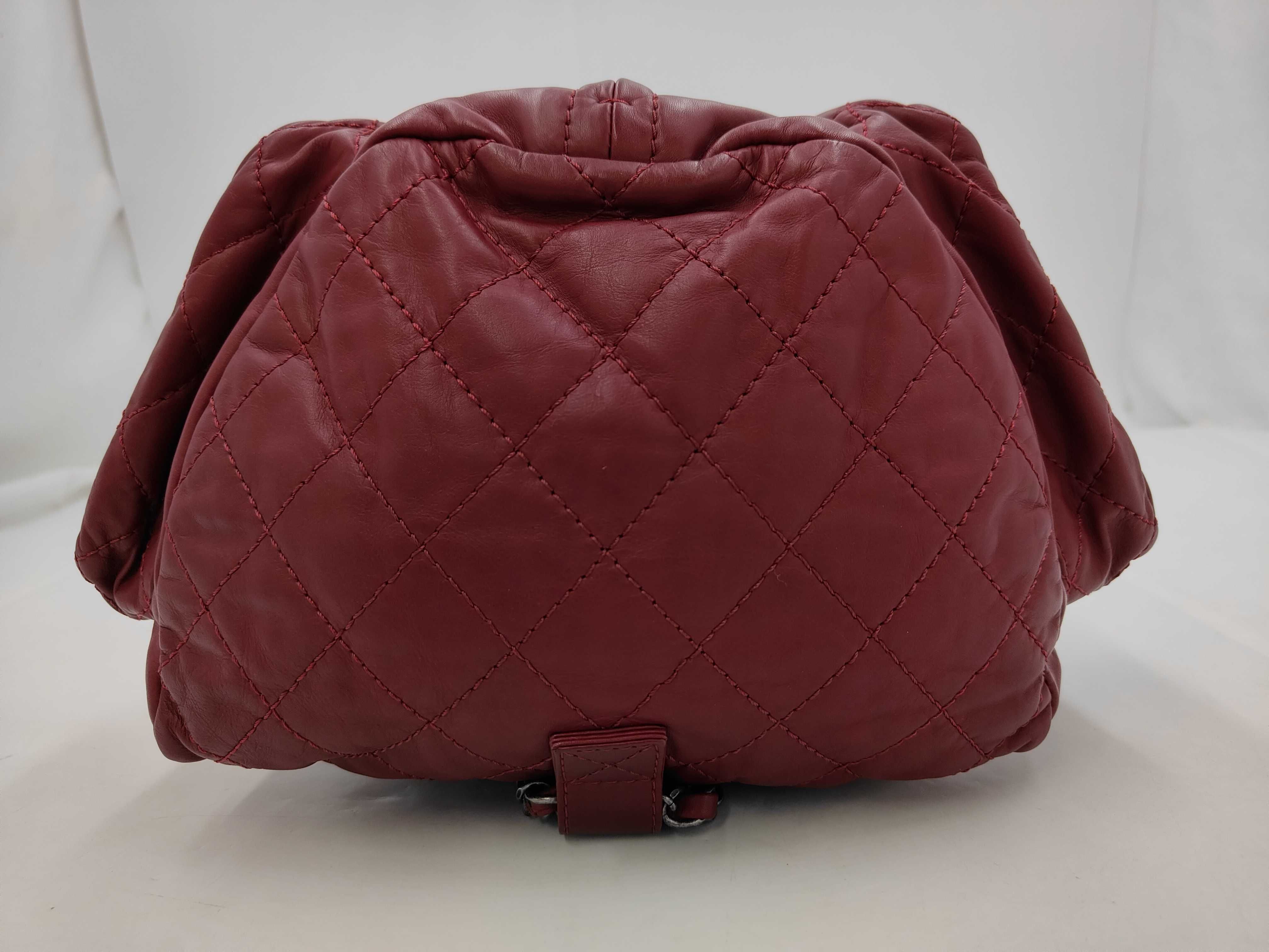 Lambskin Matelassé Double Turn-Lock Chain Backpack, Purple — view 3