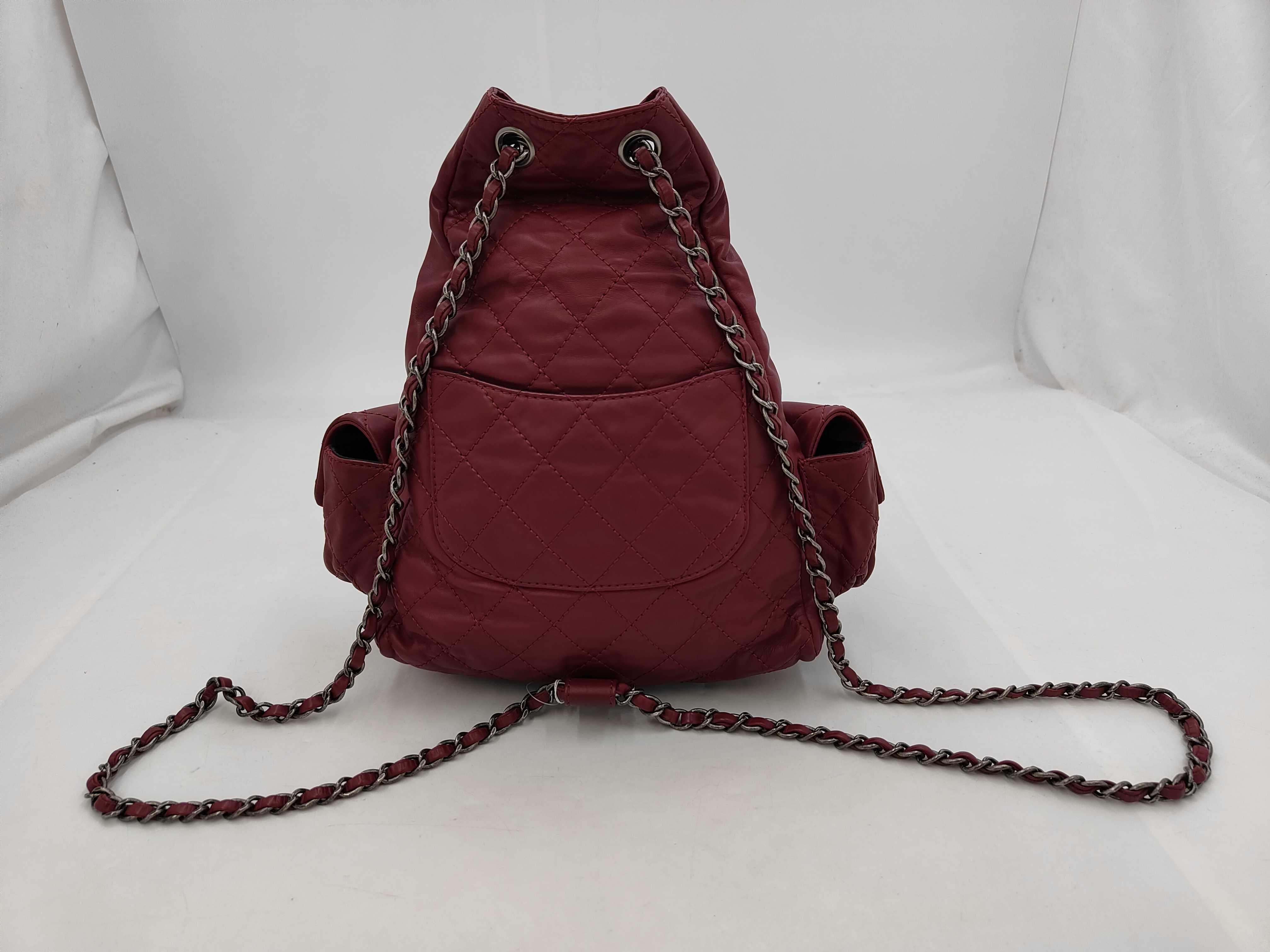 Lambskin Matelassé Double Turn-Lock Chain Backpack, Purple — view 5