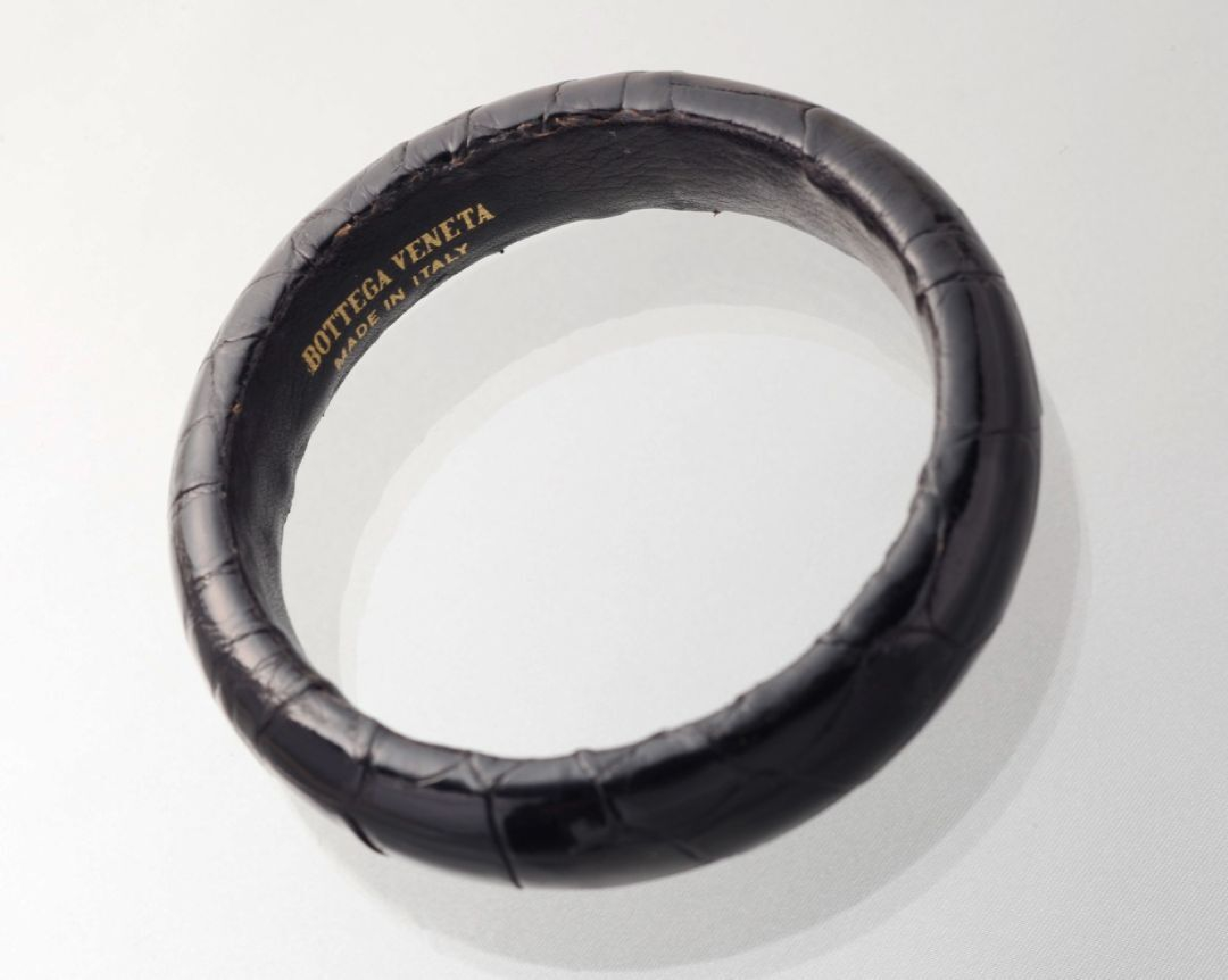 leather (leather and fabric) bracelet/bangle, wrist circumference approximately 20.5cm. — view 2